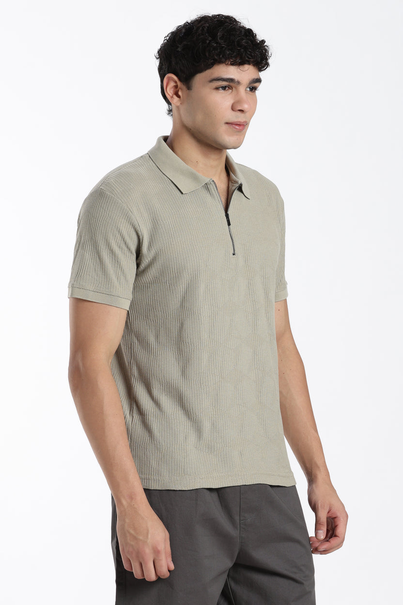 Green Textured Regular Fit Polo T-Shirt For Men - Image 4