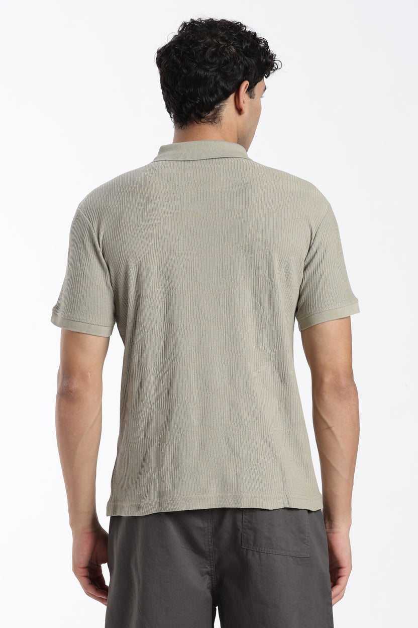 Green Textured Regular Fit Polo T-Shirt For Men - Image 5