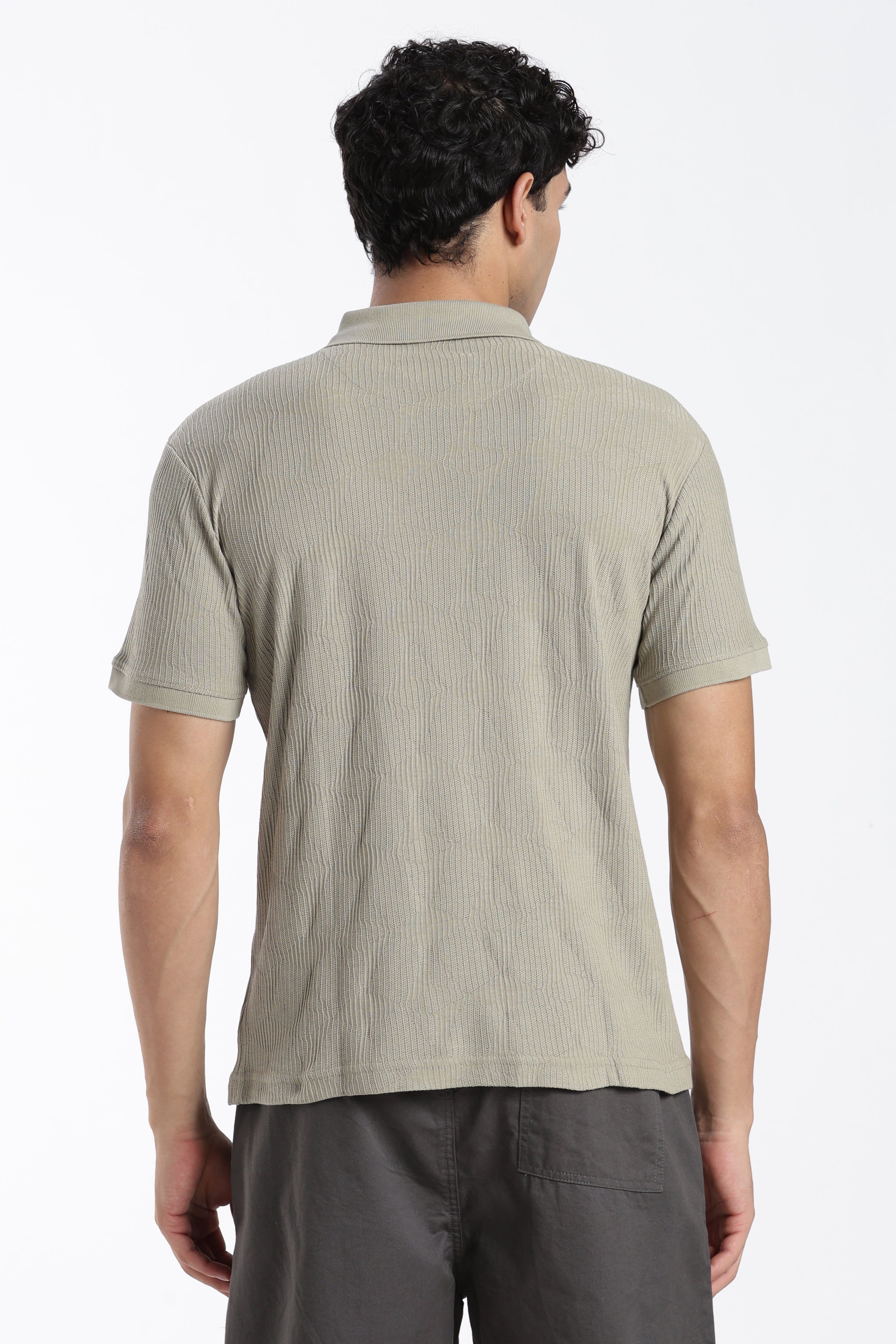 Green Textured Regular Fit Polo T-Shirt for Men - Image 5