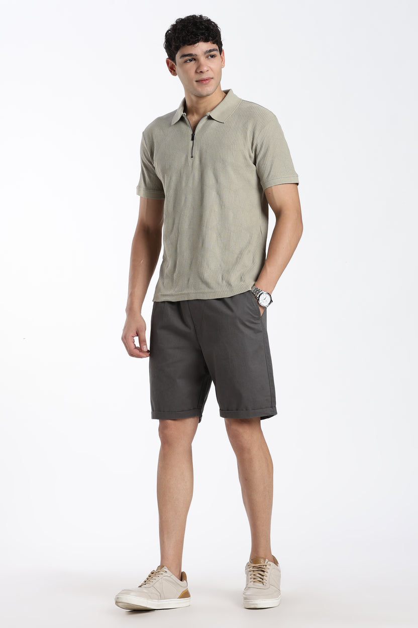 Green Textured Regular Fit Polo T-Shirt For Men - Image 6