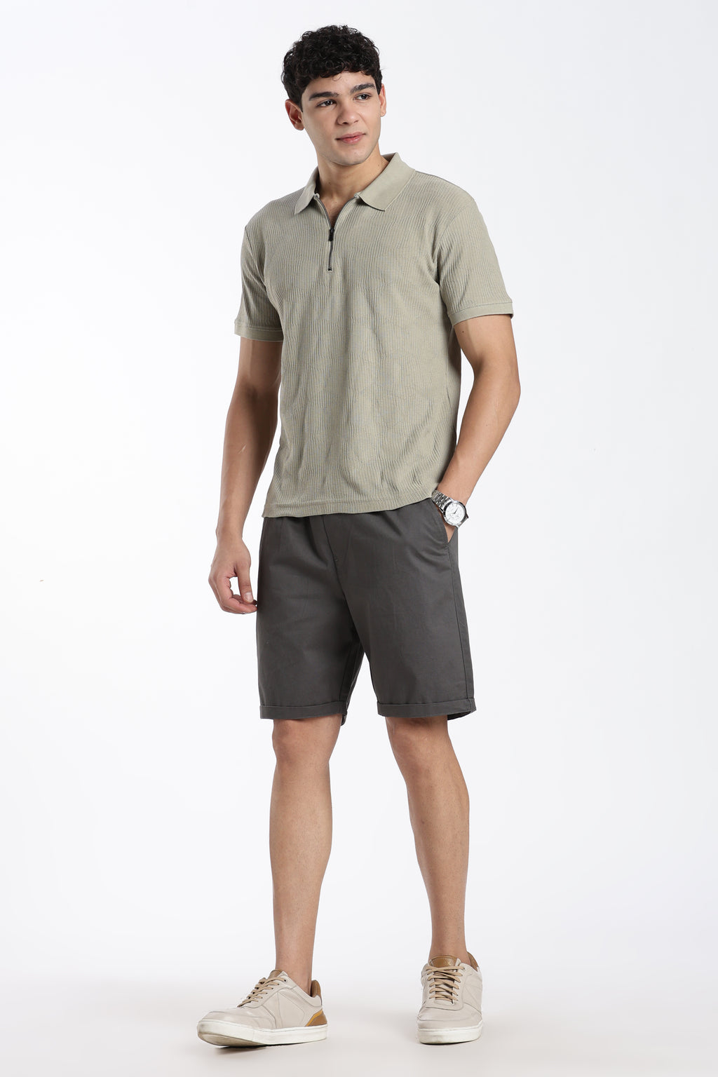 Green Textured Regular Fit Polo T-Shirt for Men - Image 6