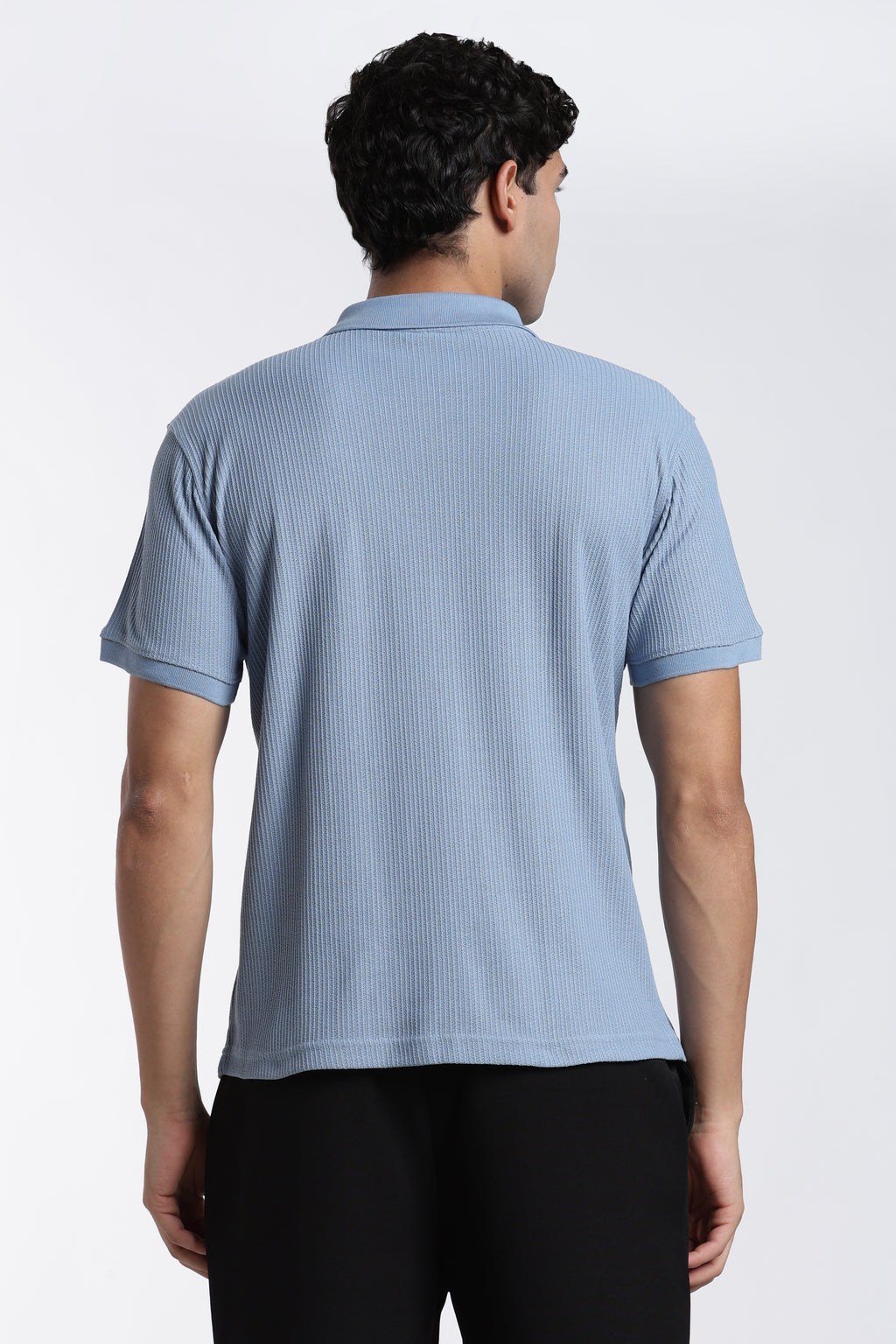 Blue Textured Regular Fit Polo T-Shirt for Men - Image 5