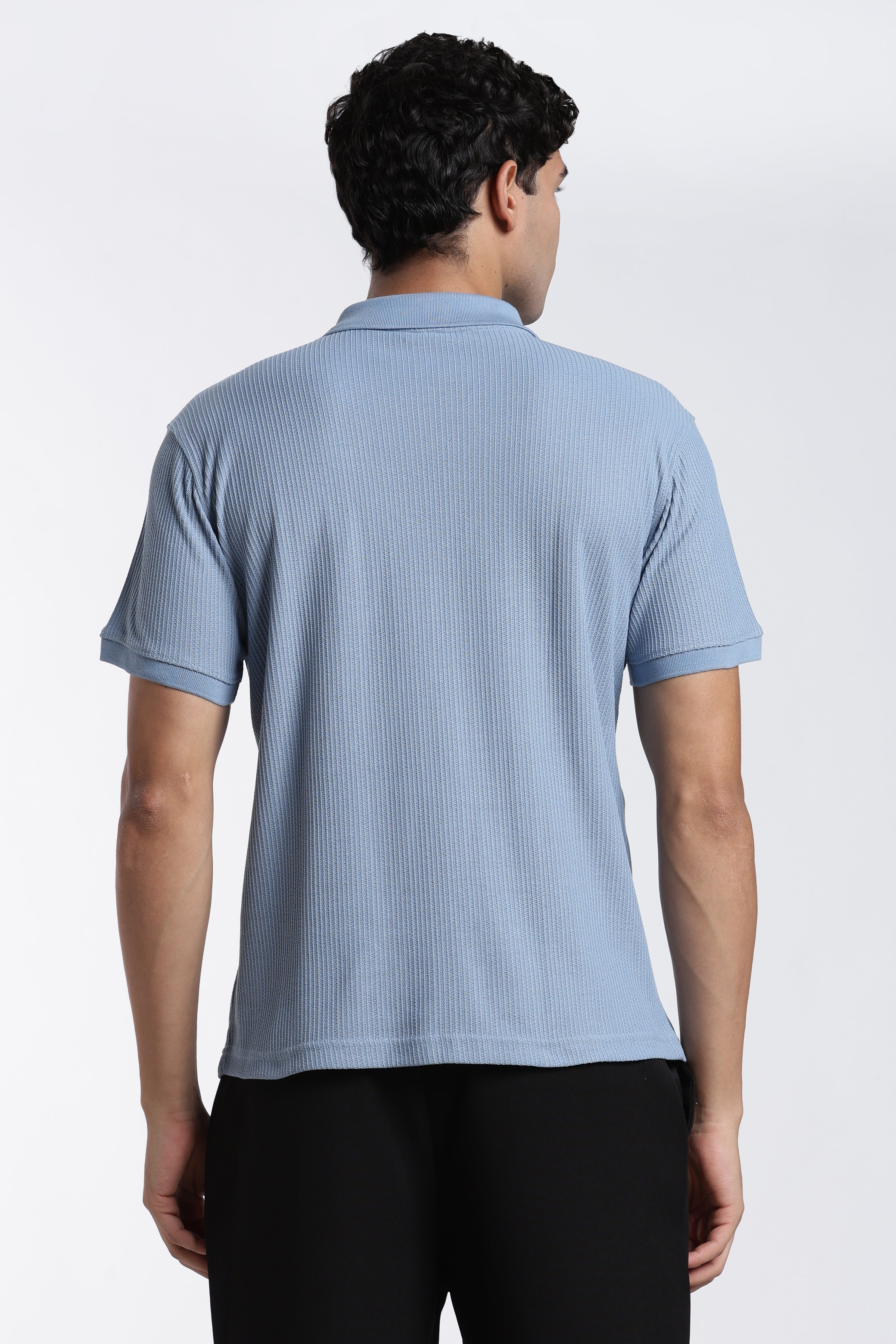 Blue Textured Regular Fit Polo T-Shirt for Men - Image 5