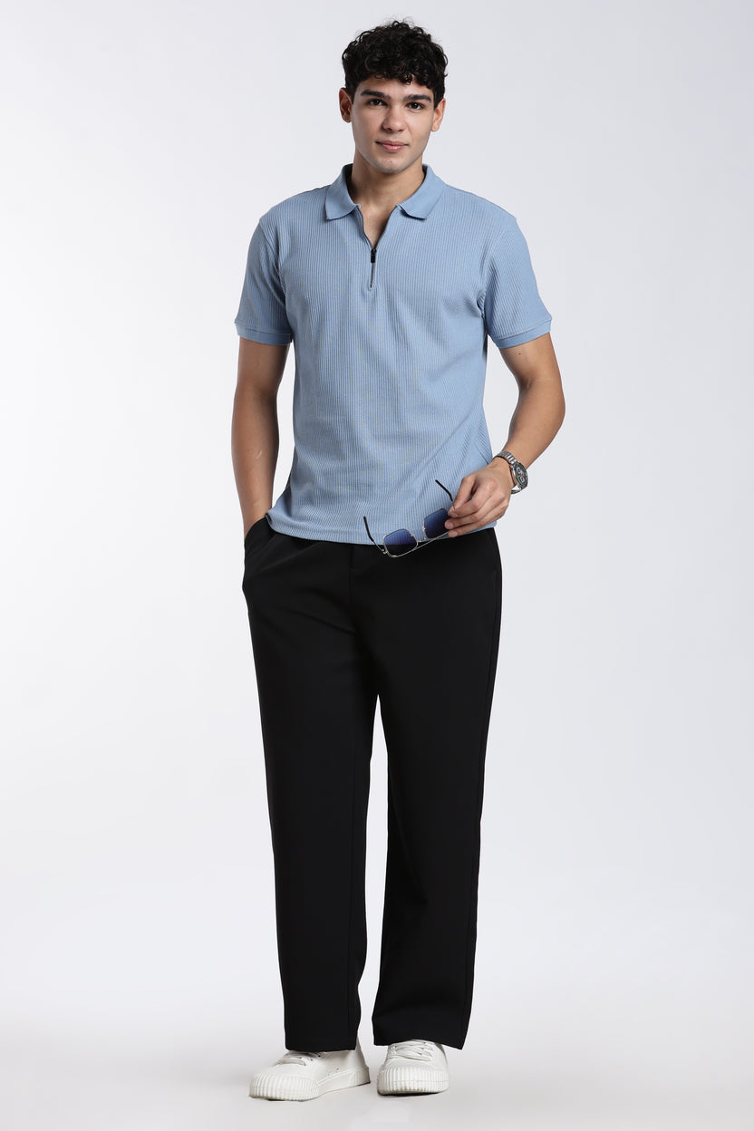 Blue Textured Regular Fit Polo T-Shirt For Men - Image 6