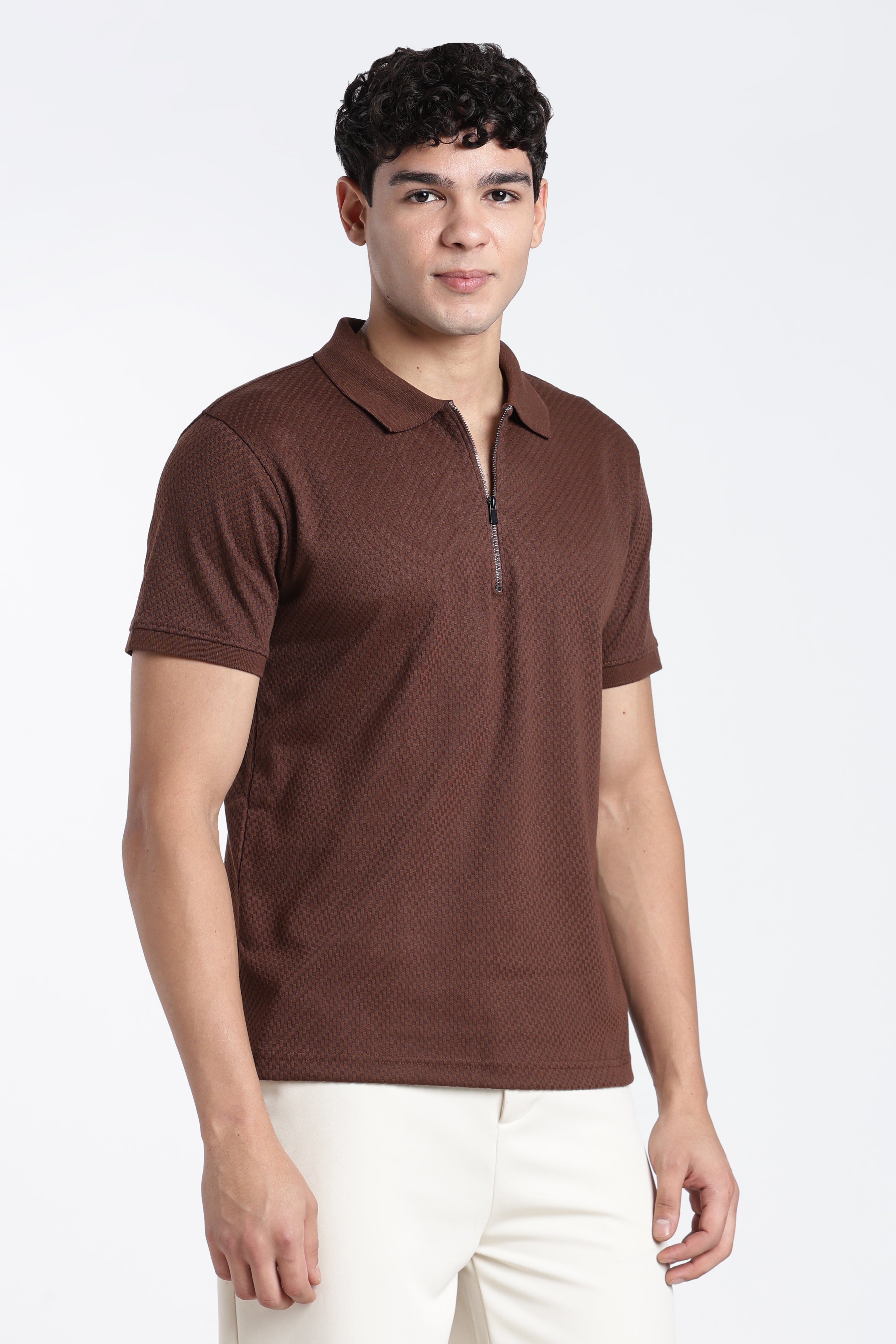 Maroon Textured Regular Fit Polo T-Shirt for Men - Image 4