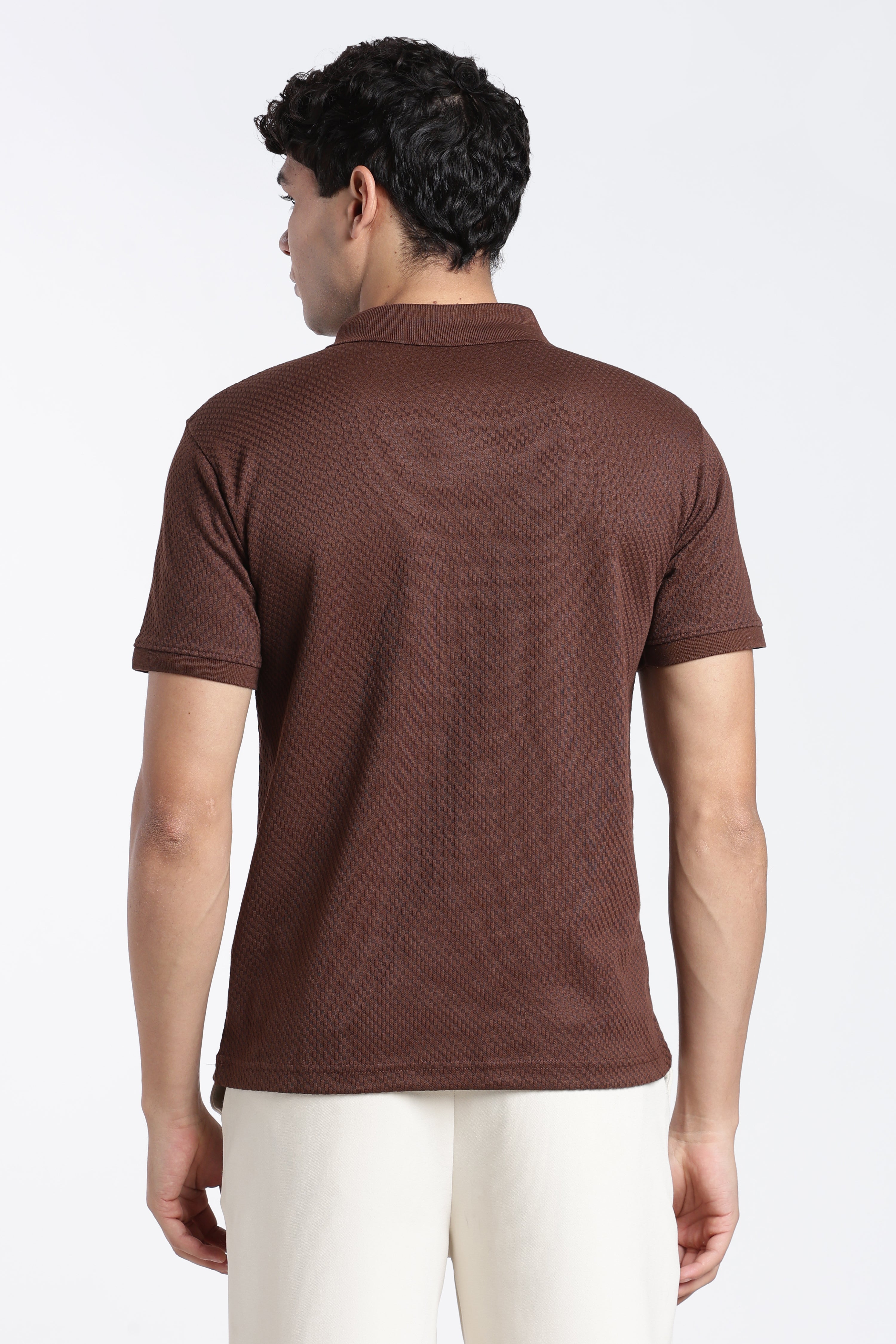 Maroon Textured Regular Fit Polo T-Shirt for Men - Image 5