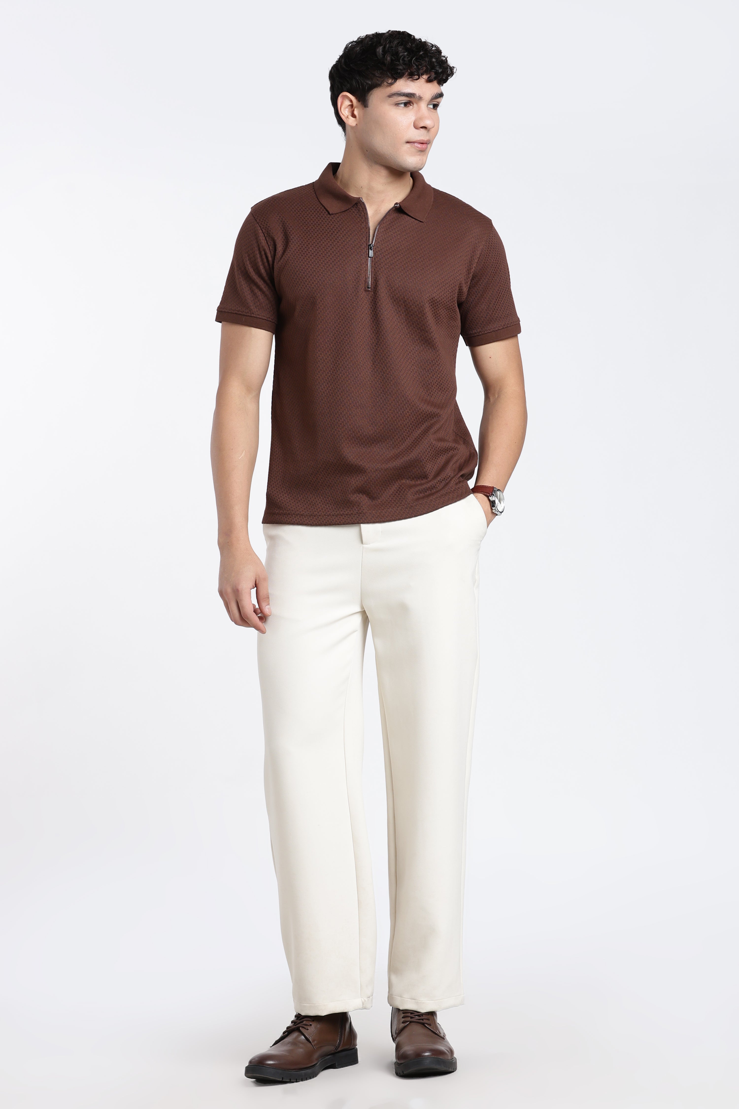 Maroon Textured Regular Fit Polo T-Shirt for Men - Image 6