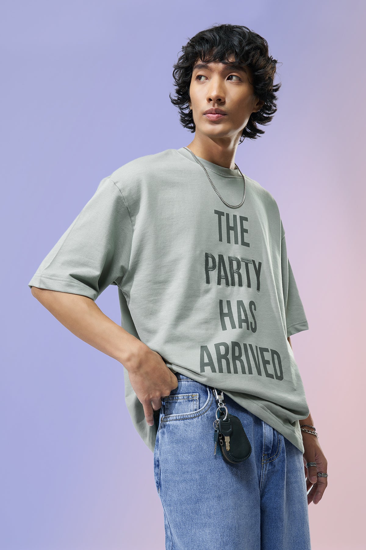 Light Green Typographic Printed Oversized Fit T-Shirt for Men - Image 1