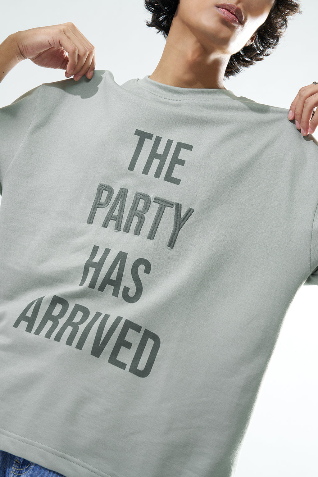 Light Green Typographic Printed Oversized Fit T-Shirt for Men - Image 3