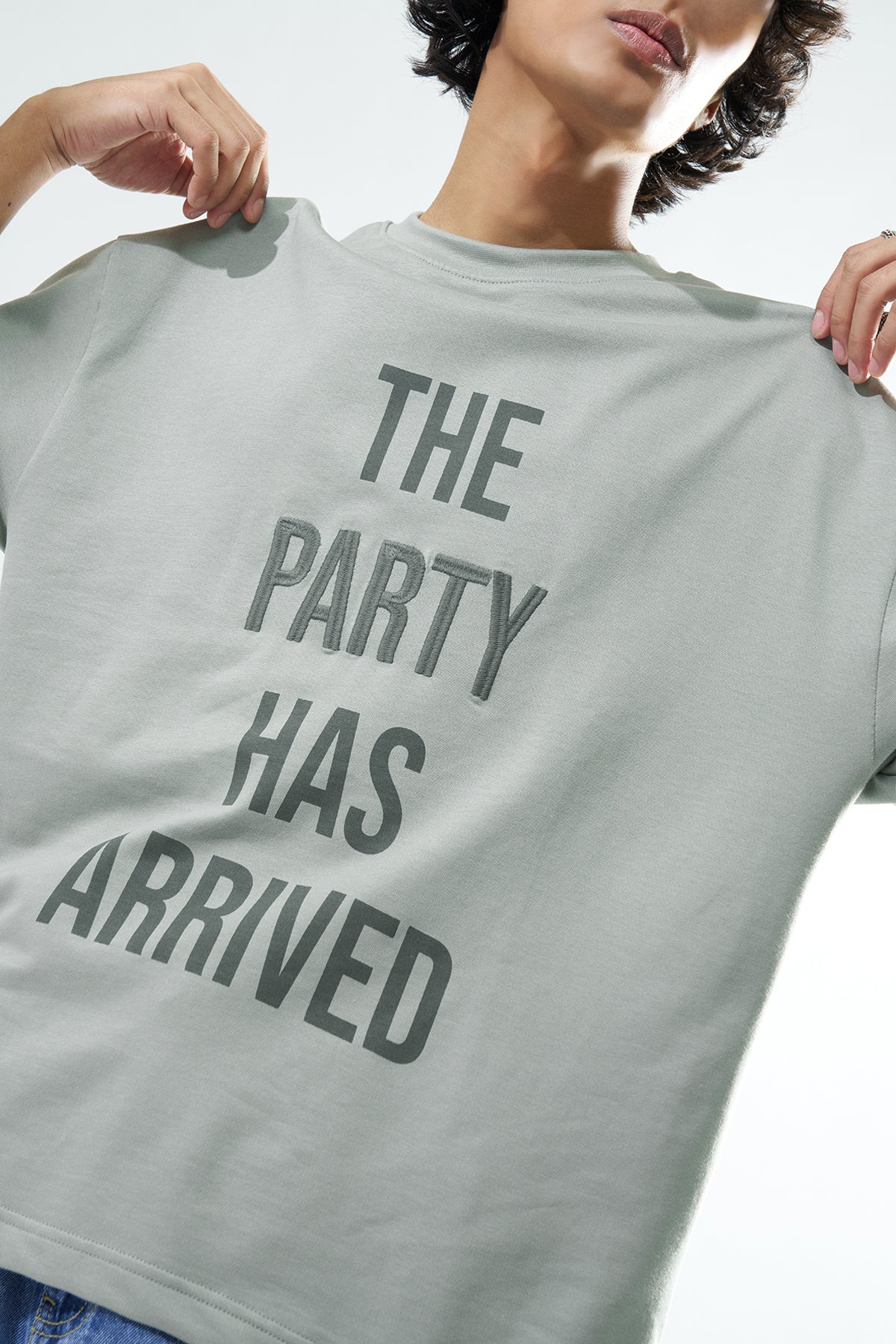 Light Green Typographic Printed Oversized Fit T-Shirt for Men - Image 3