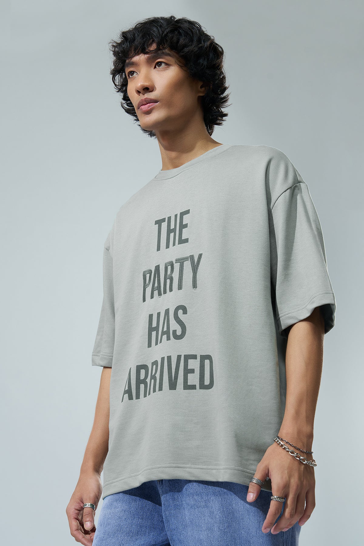 Light Green Typographic Printed Oversized Fit T-Shirt for Men - Image 4