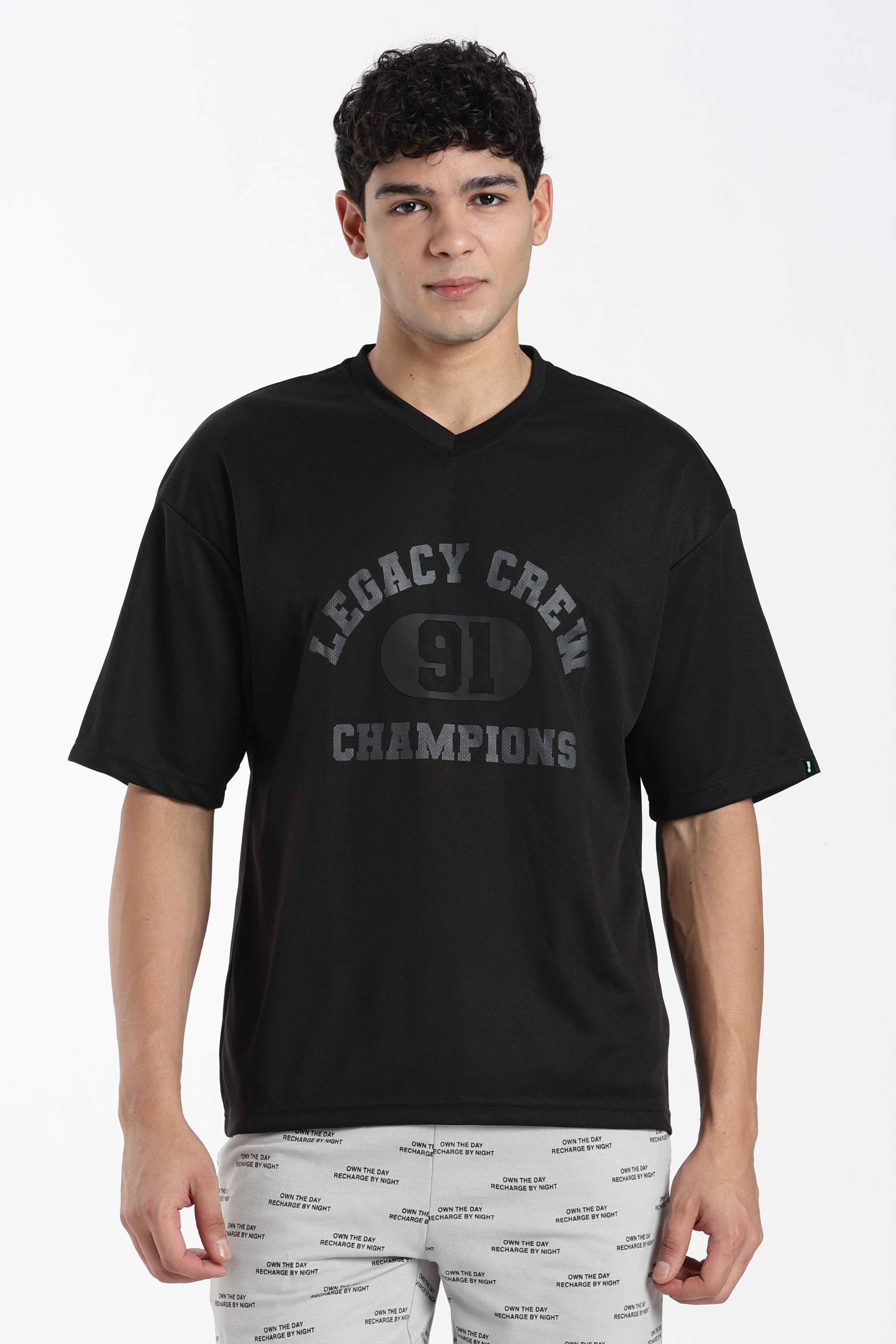 Black Typographic Oversized Fit T-Shirt for Men - Image 2