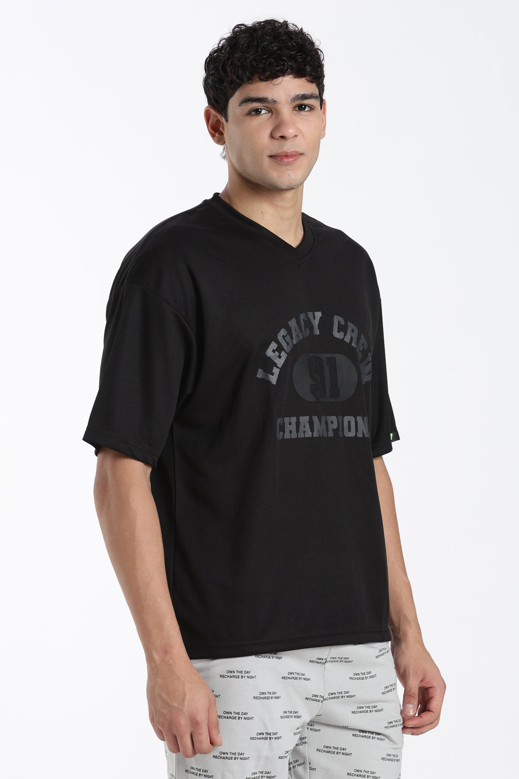 Black Typographic Oversized Fit T-Shirt for Men - Image 4