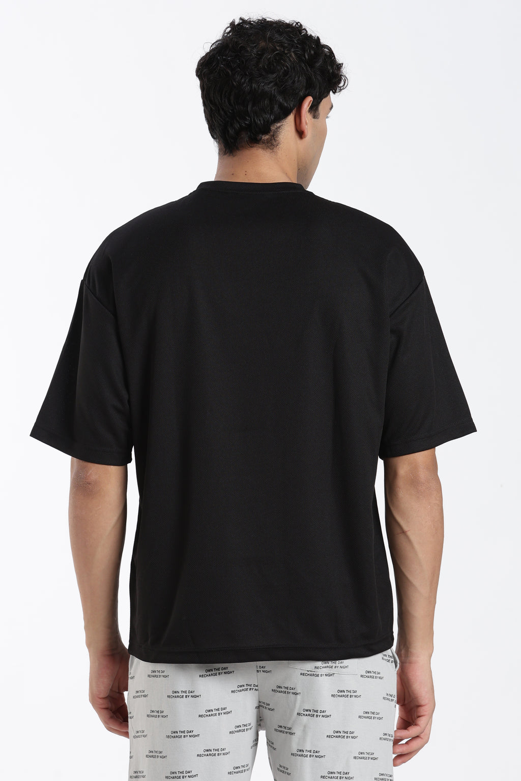 Black Typographic Oversized Fit T-Shirt for Men - Image 5
