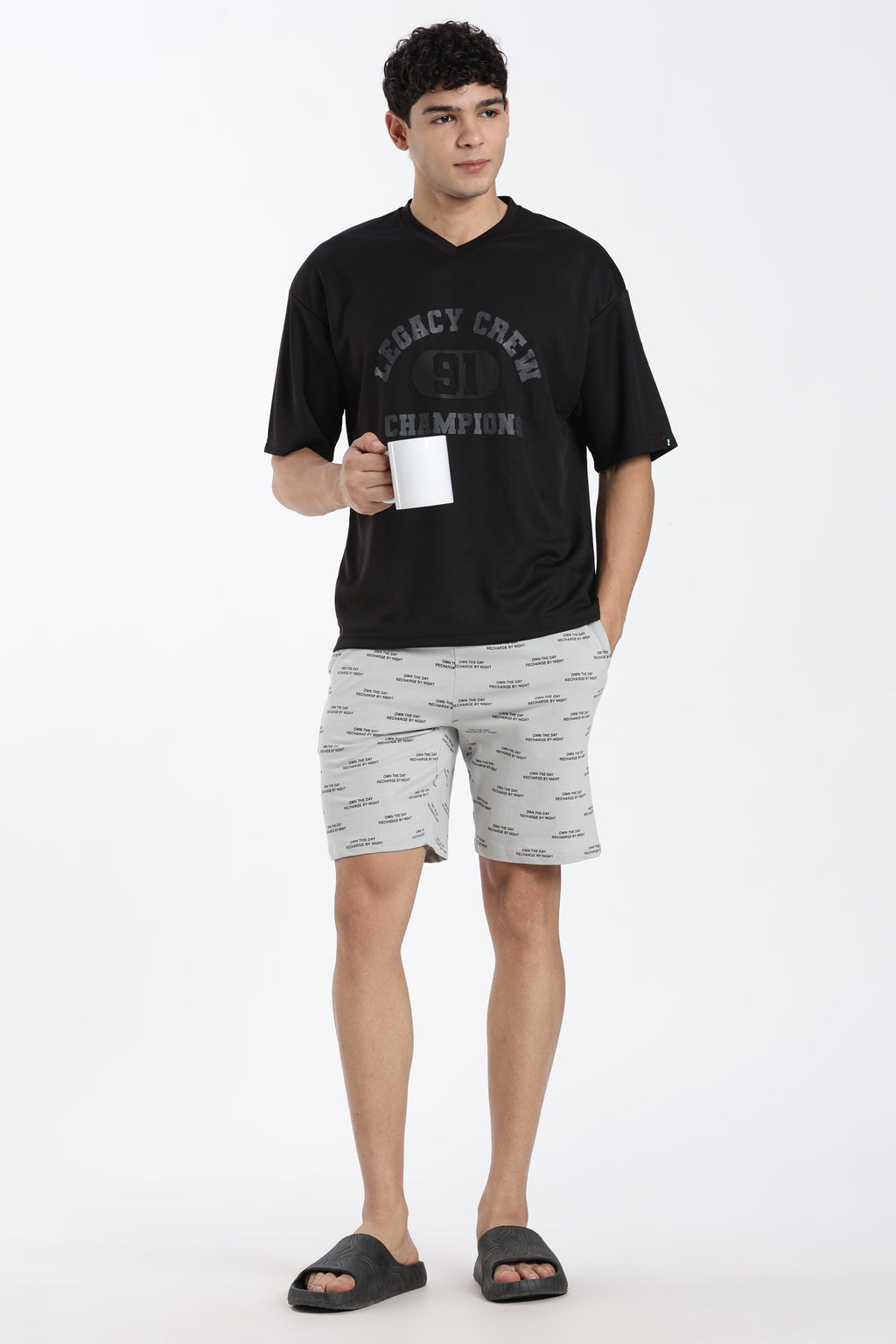 Black Typographic Oversized Fit T-Shirt for Men - Image 6