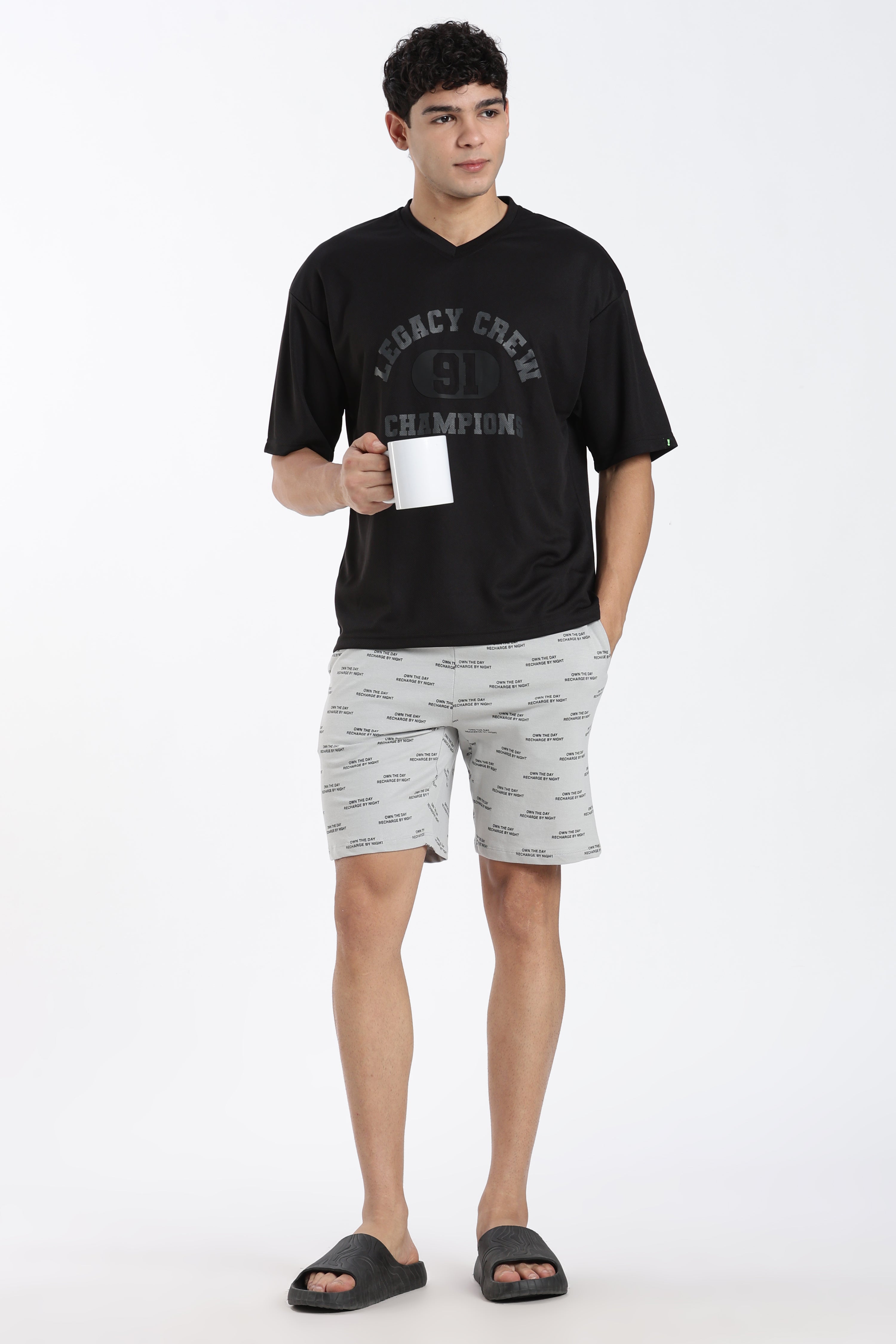 Black Typographic Oversized Fit T-Shirt for Men - Image 6