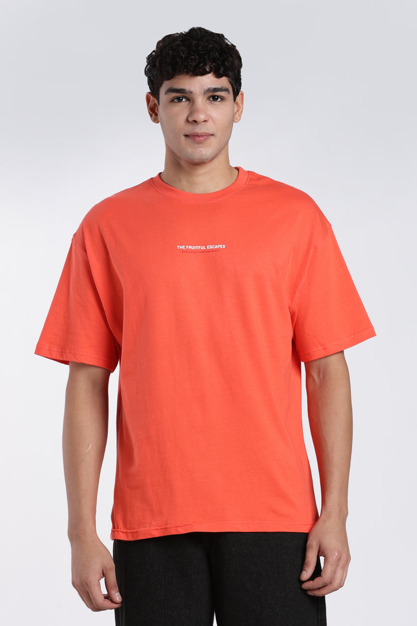 Orange Printed Oversized Fit T-Shirt For Men - Image 2