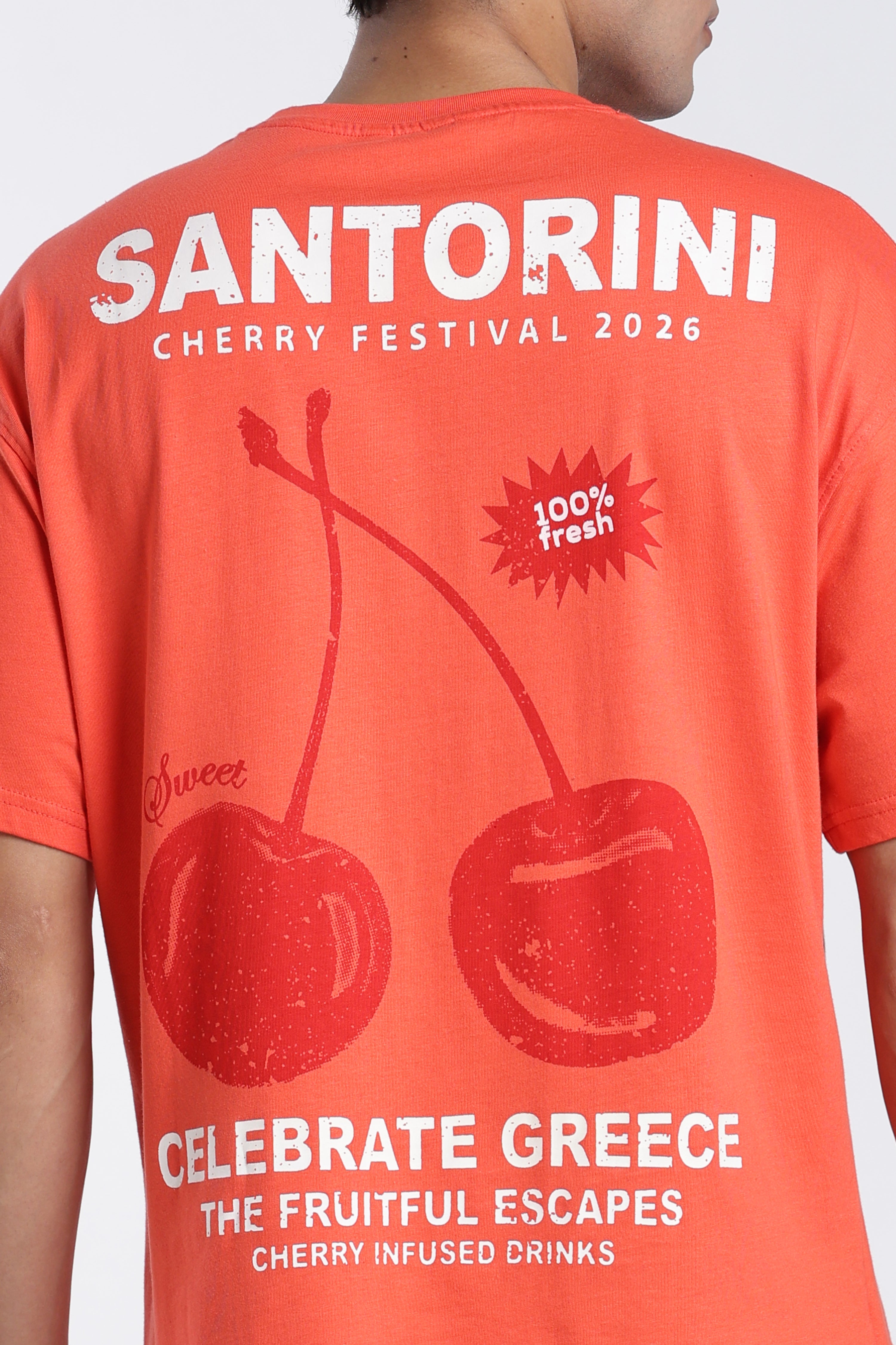 Orange Printed Oversized Fit T-Shirt for Men - Image 3