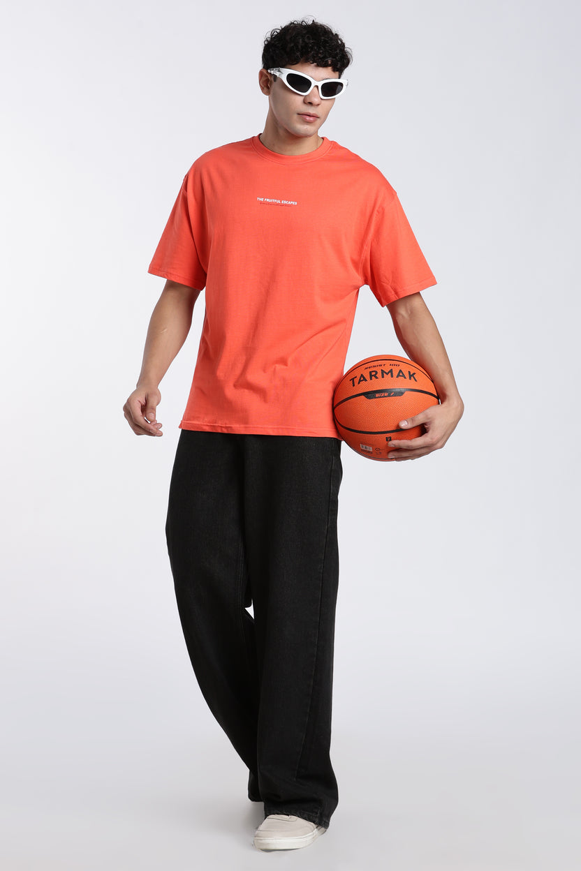 Orange Printed Oversized Fit T-Shirt For Men - Image 6
