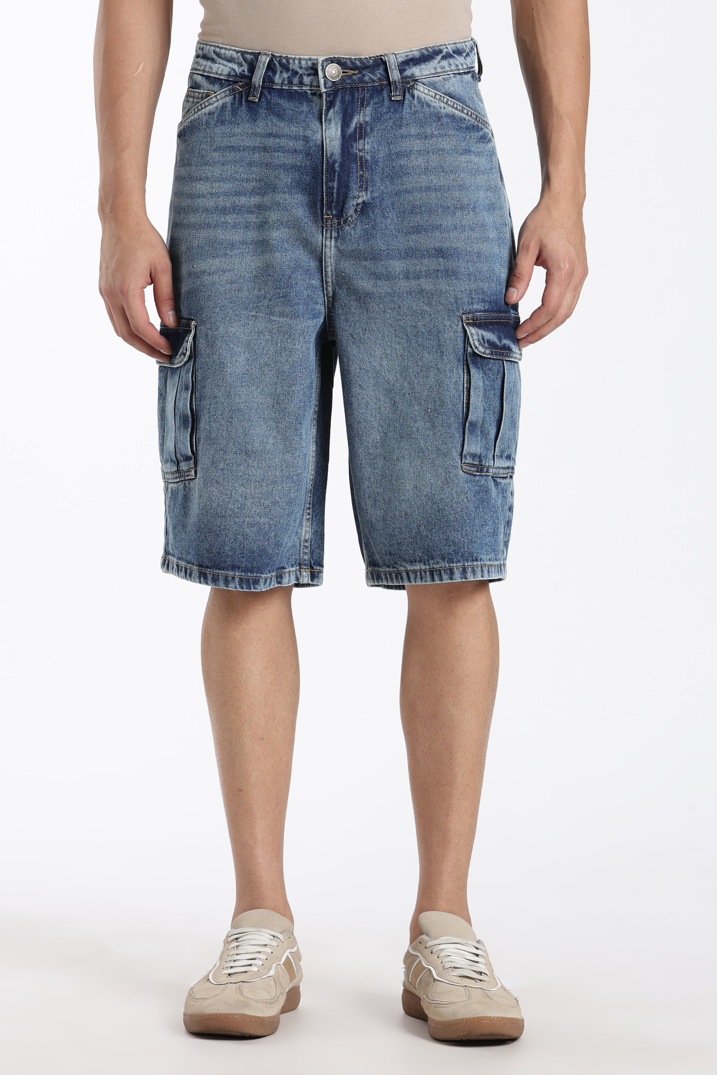 Blue Solid Regular Fit Shorts for Men - Image 2