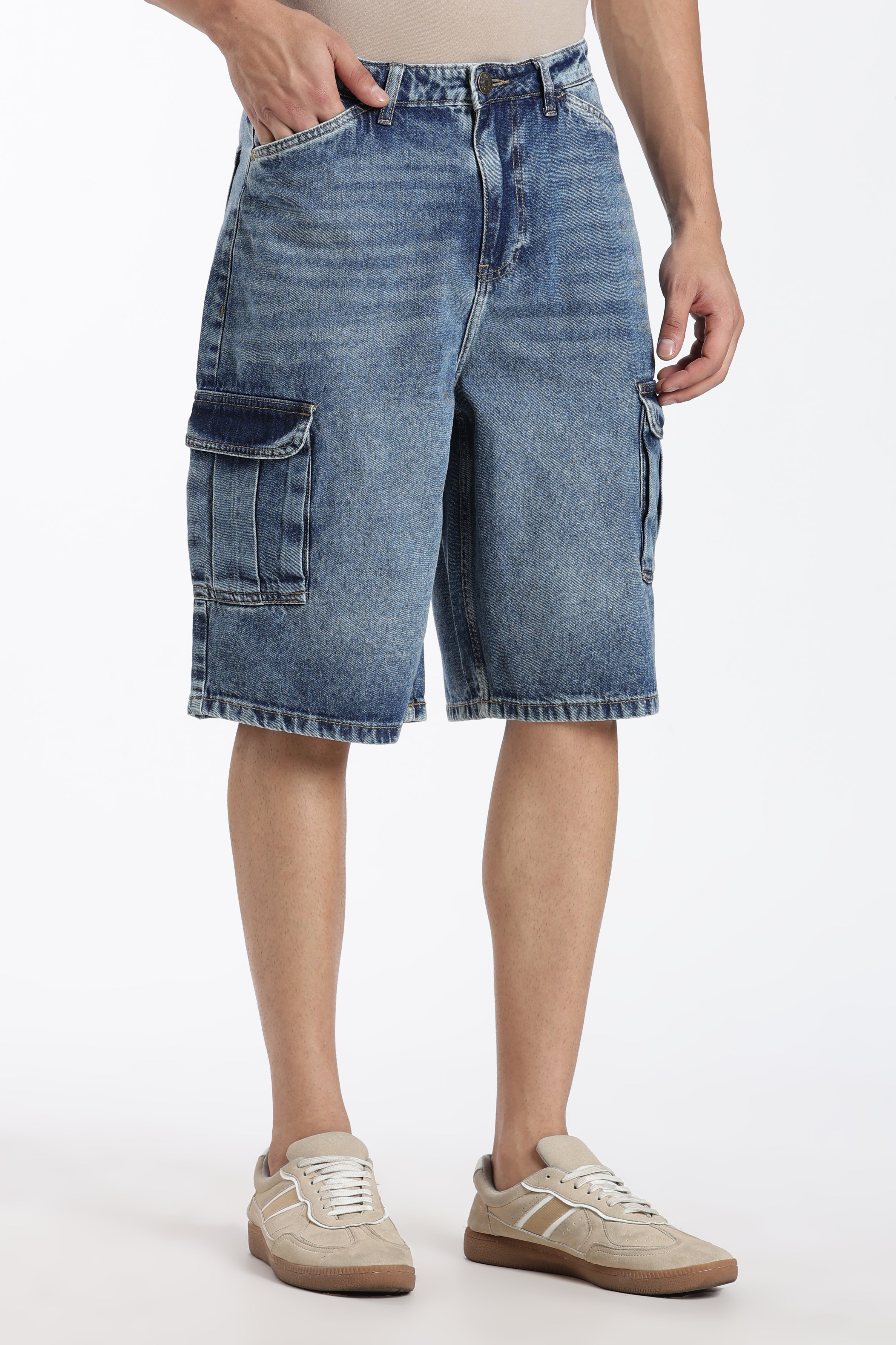 Blue Solid Regular Fit Shorts for Men - Image 4