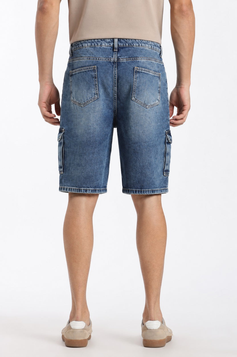 Blue Solid Regular Fit Shorts for Men - Image 5