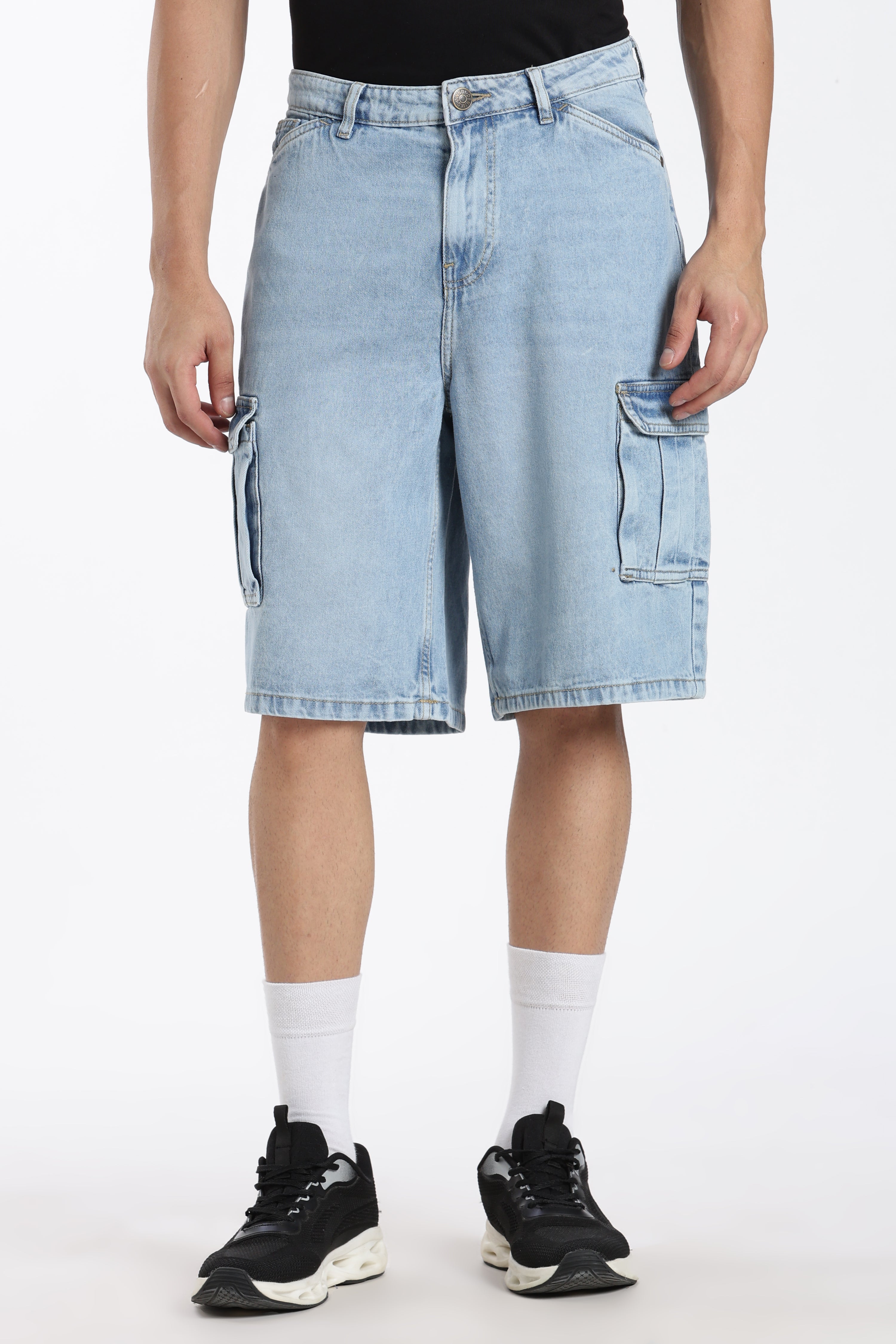 Light Blue Solid Regular Fit Shorts for Men - Image 2