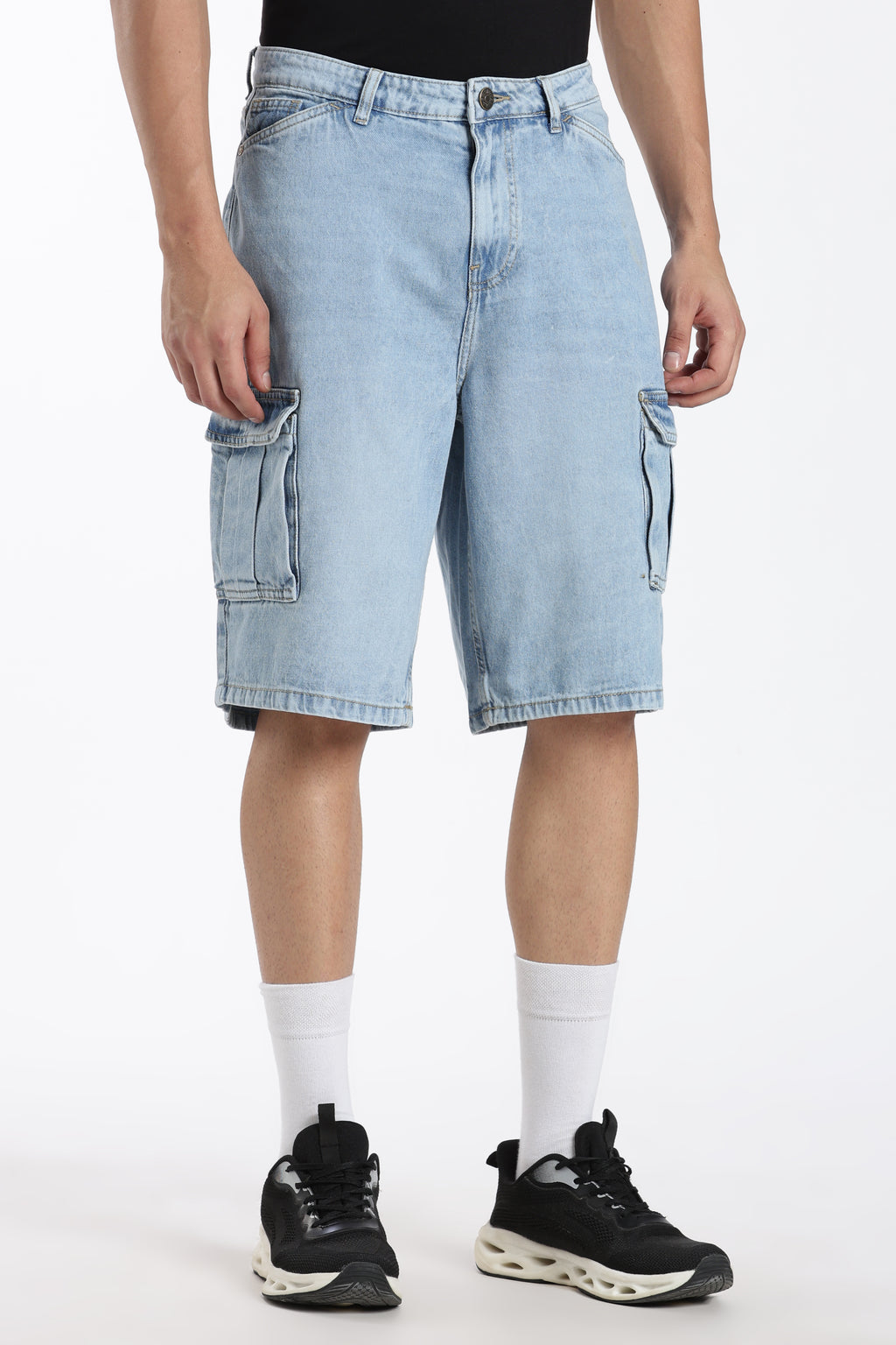 Light Blue Solid Regular Fit Shorts for Men - Image 4