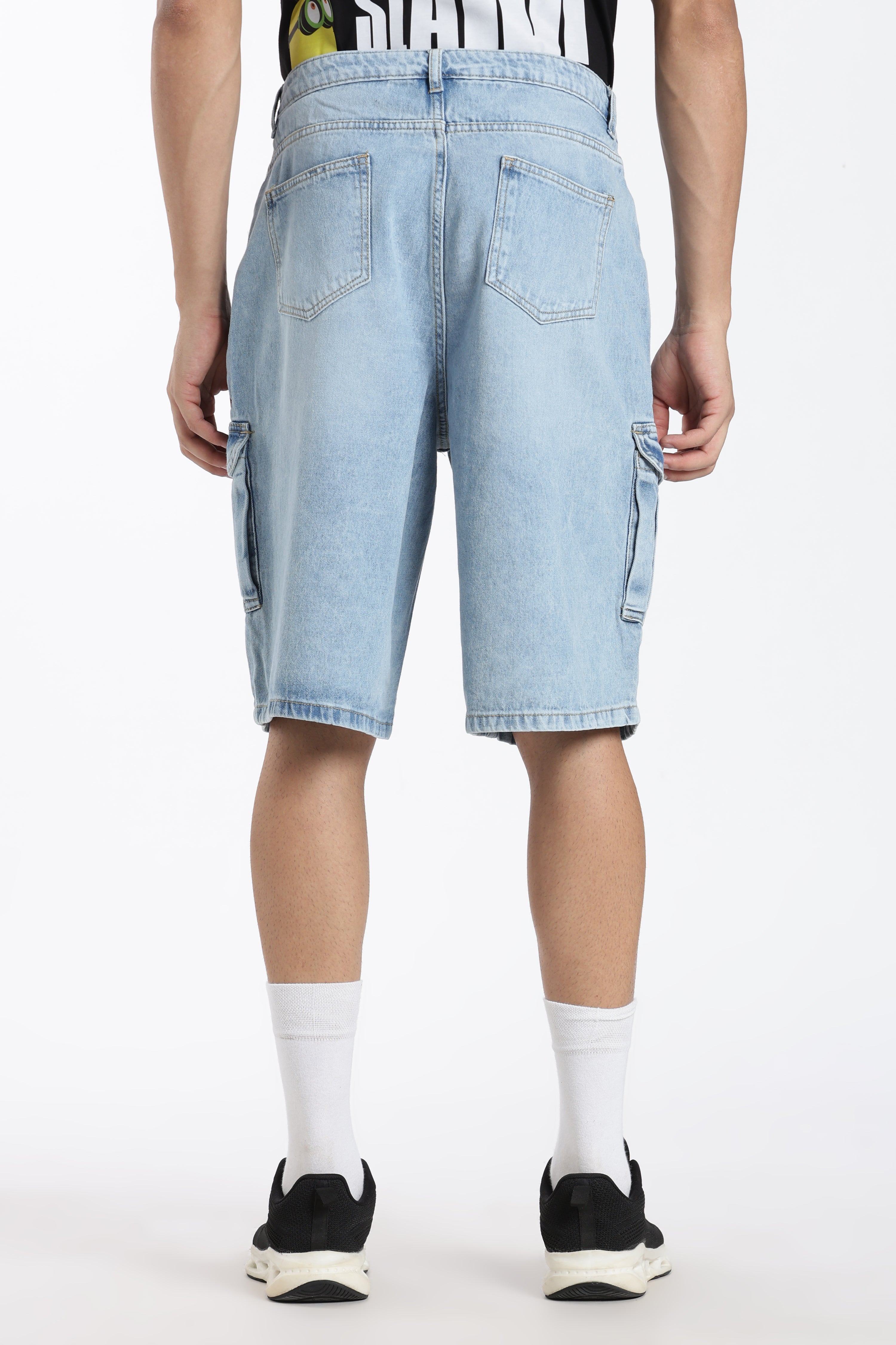Light Blue Solid Regular Fit Shorts for Men - Image 5