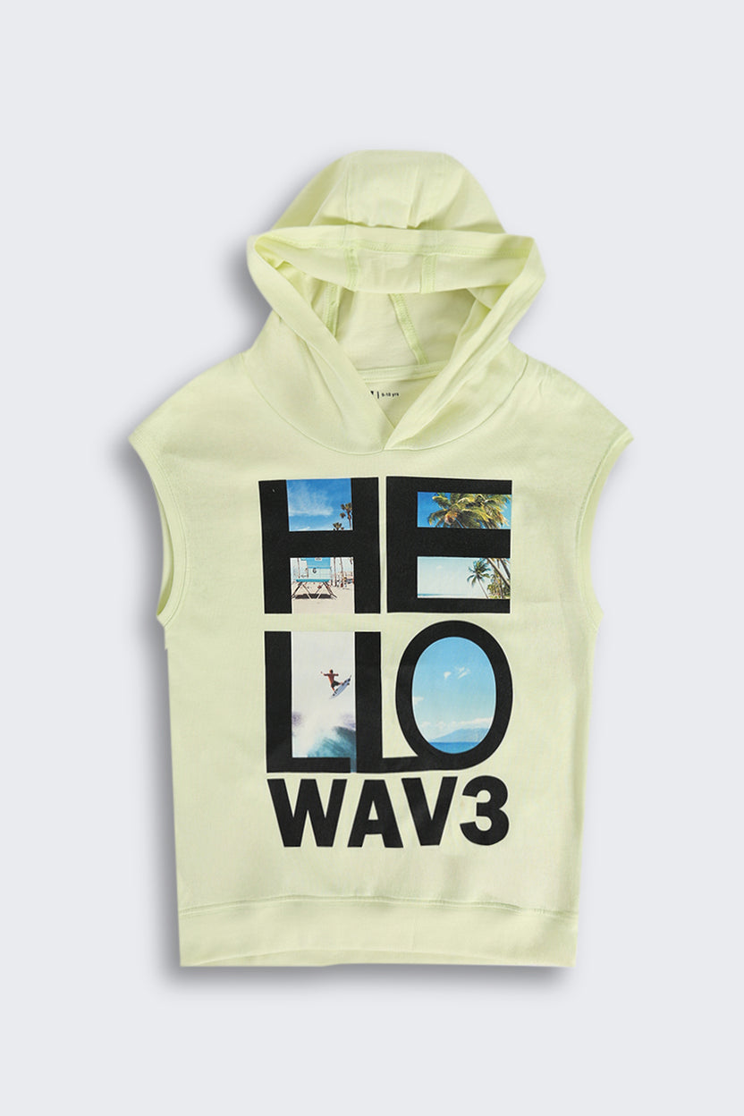 Lime Summer Graphic Sleeveless Hooded T‑Shirt for Tweens Boys - Image 2
