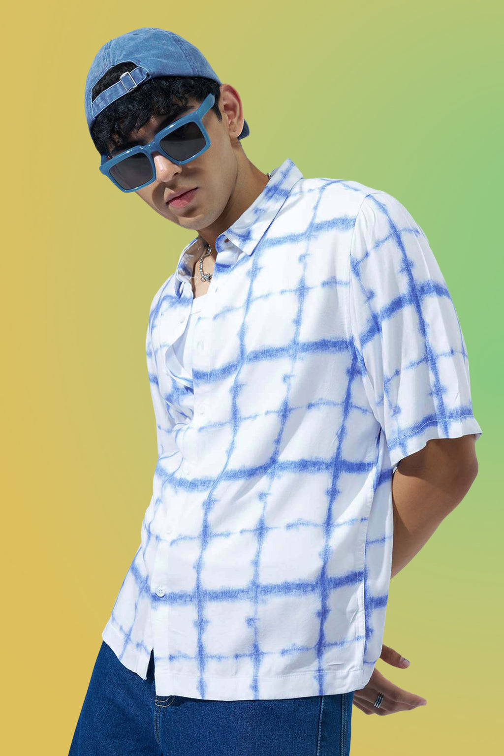 Blue Printed Regular Fit Casual Shirt For Men - Image 1