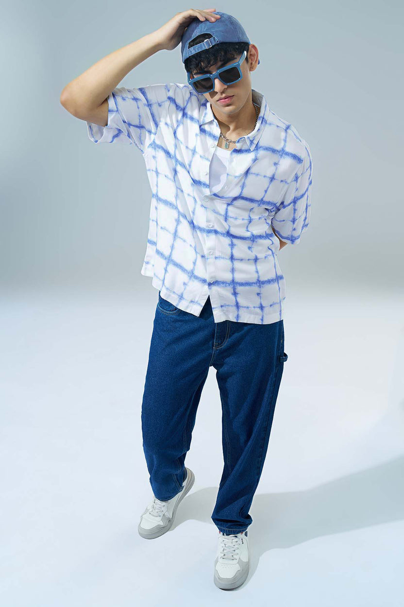 Blue Printed Regular Fit Casual Shirt For Men - Image 6