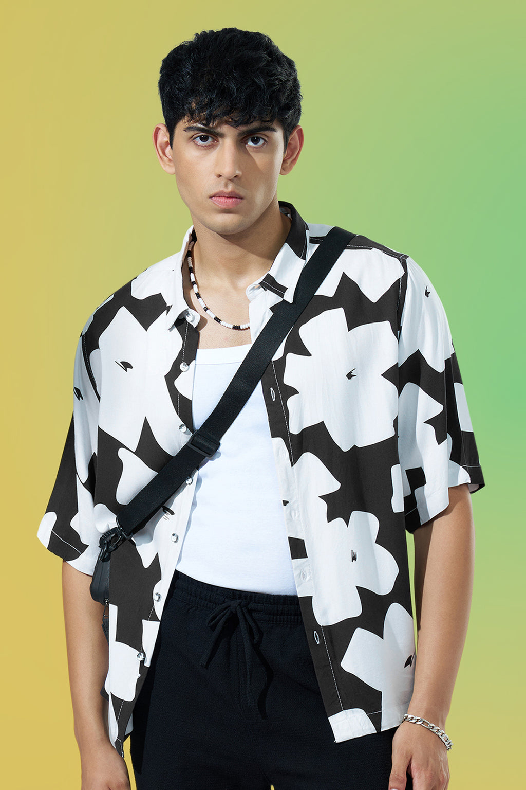 Black Printed Regular Fit Casual Shirt for Men - Image 1