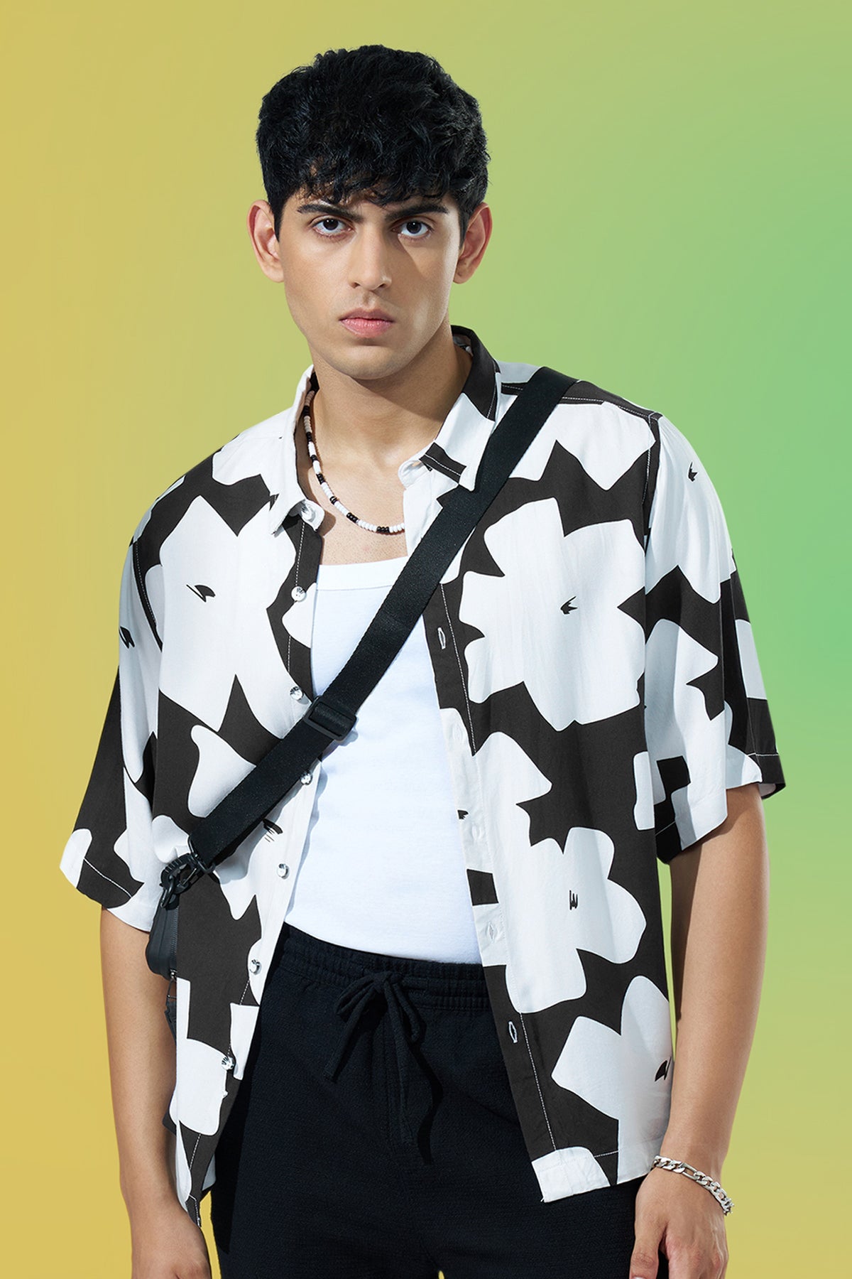 Black Printed Regular Fit Casual Shirt for Men - Image 1