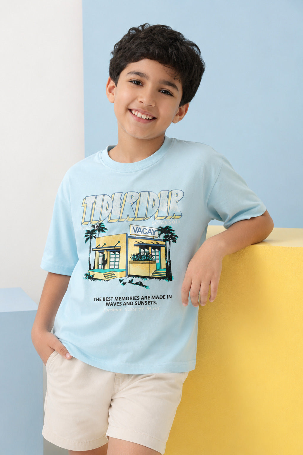 Blue Cotton Regular Fit T-Shirt for Tweens Boys - Image 1