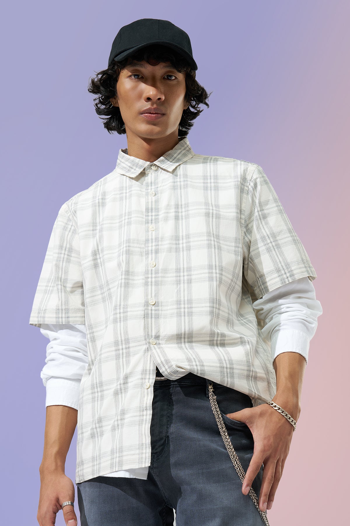 Beige Checked Regular Fit Shirt for Men - Image 1