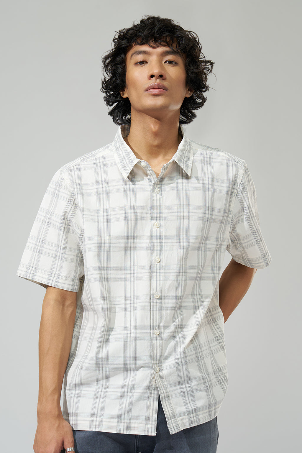 Beige Checked Regular Fit Shirt for Men - Image 3