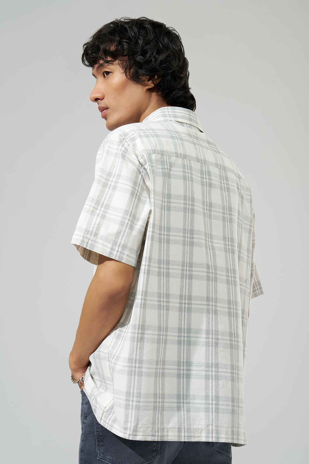 Beige Checked Regular Fit Shirt for Men - Image 5