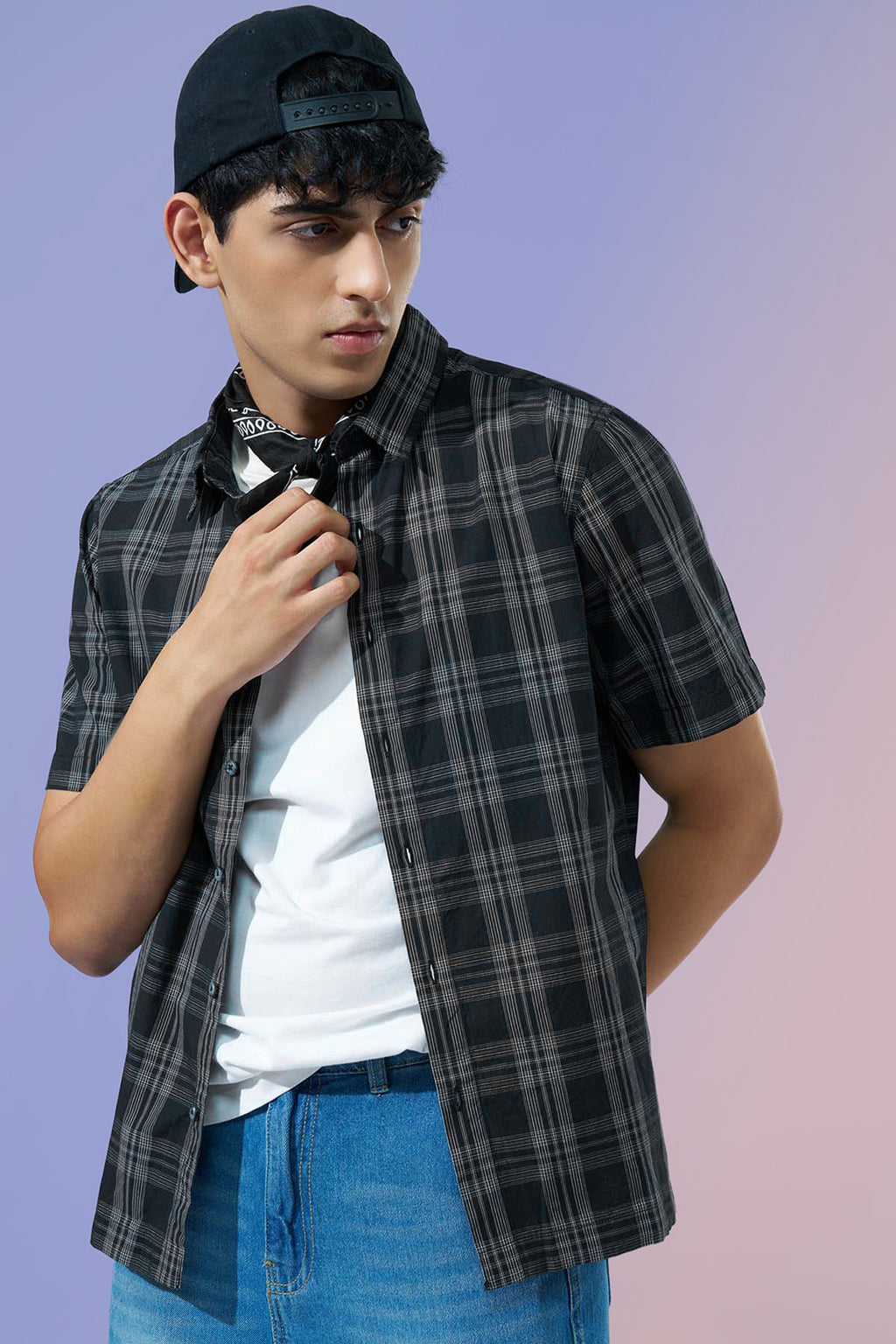 Black Checked Regular Fit Casual Shirt for Men - Image 1