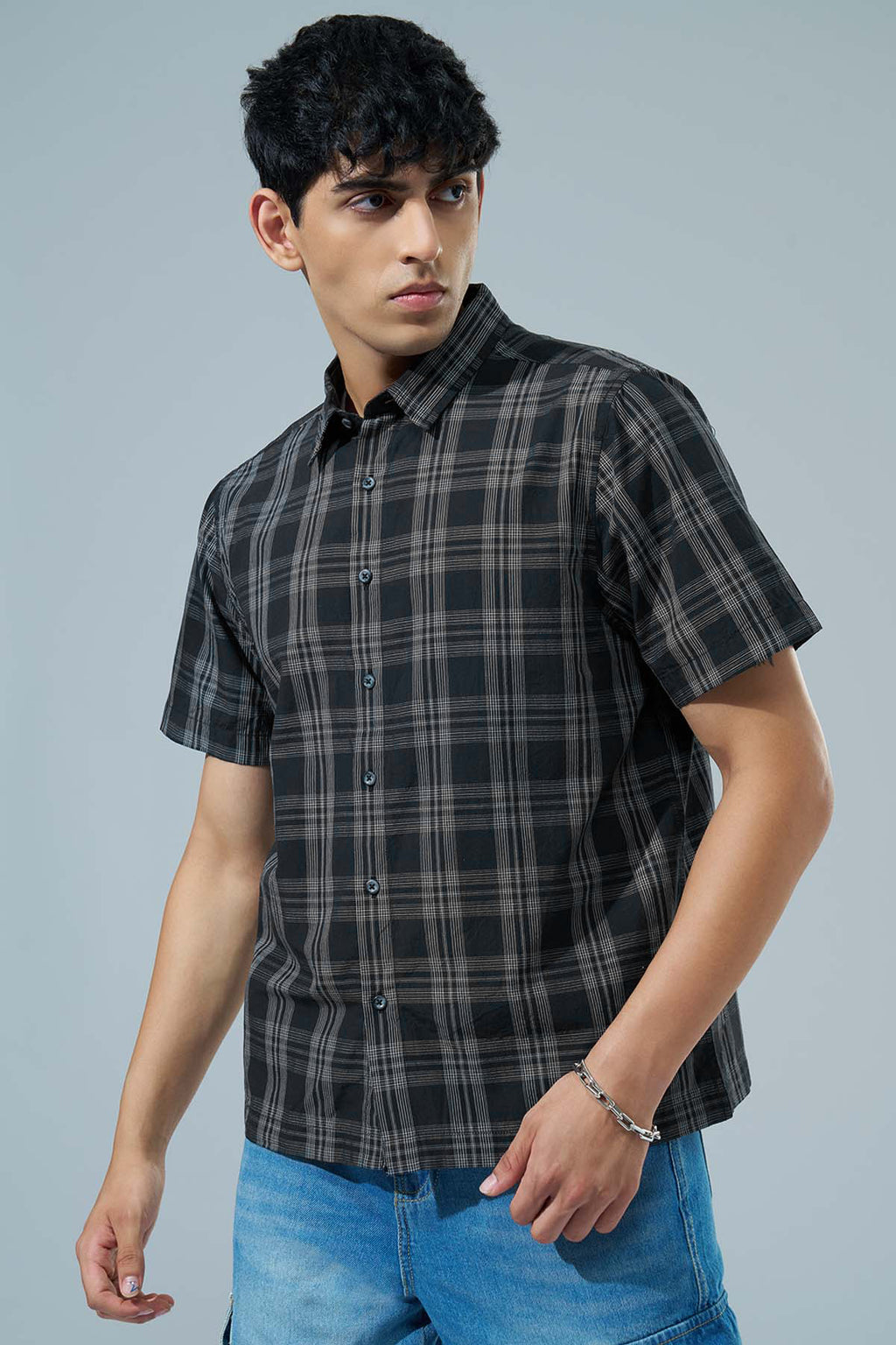 Black Checked Regular Fit Casual Shirt for Men - Image 4