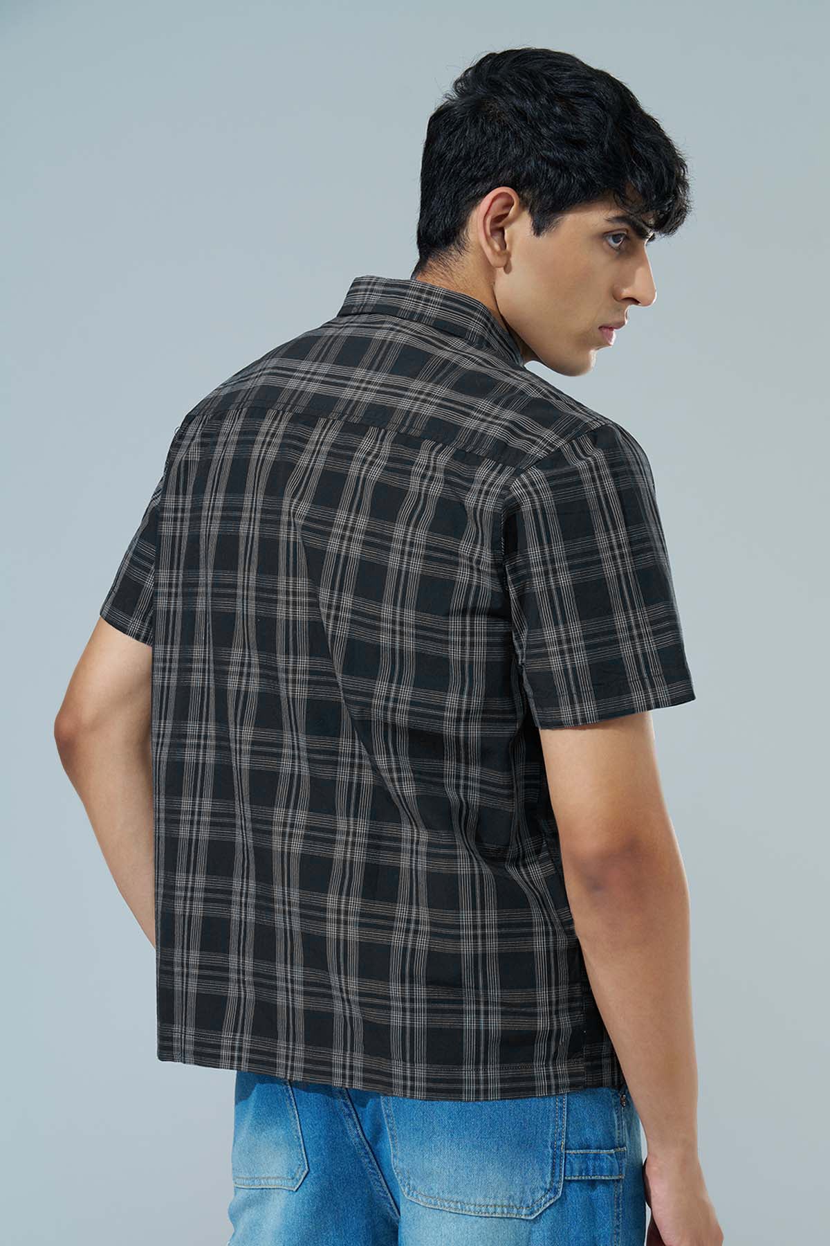 Black Checked Regular Fit Casual Shirt for Men - Image 5