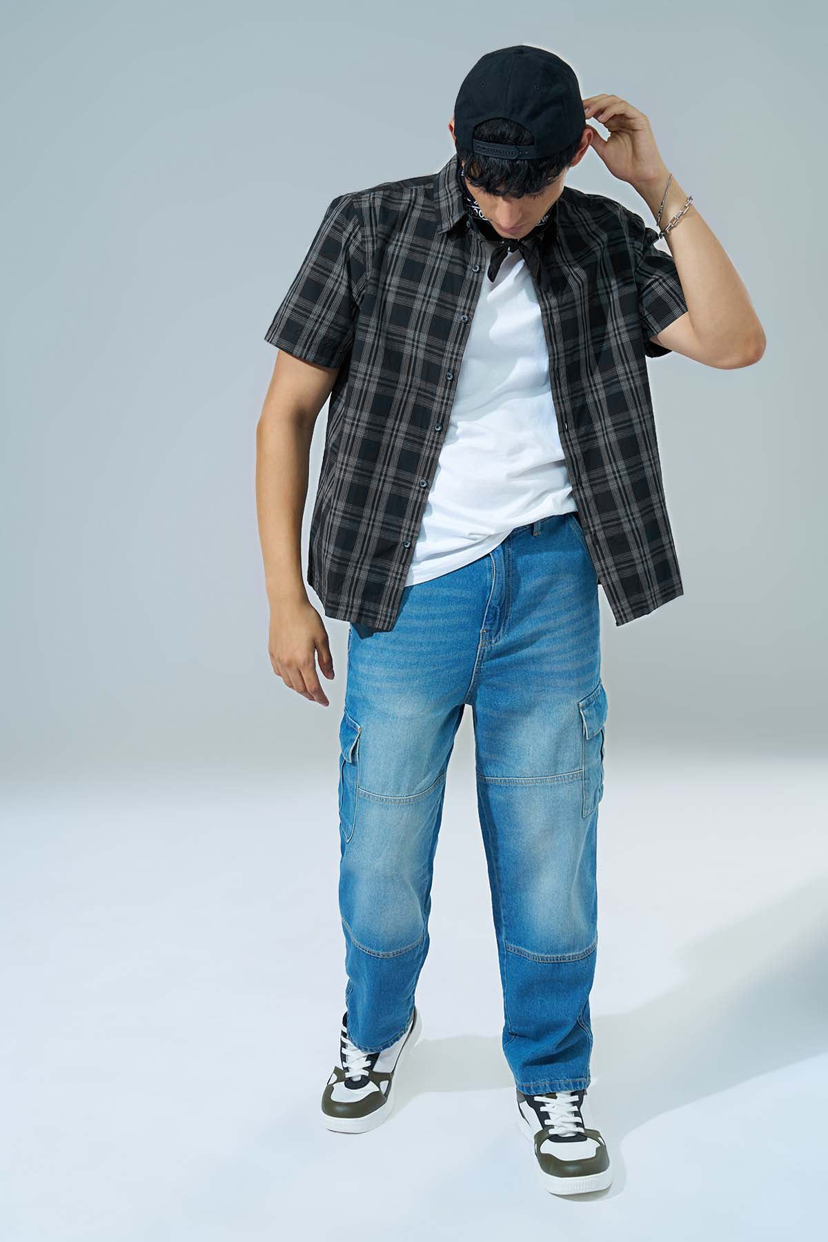 Black Checked Regular Fit Casual Shirt for Men - Image 6