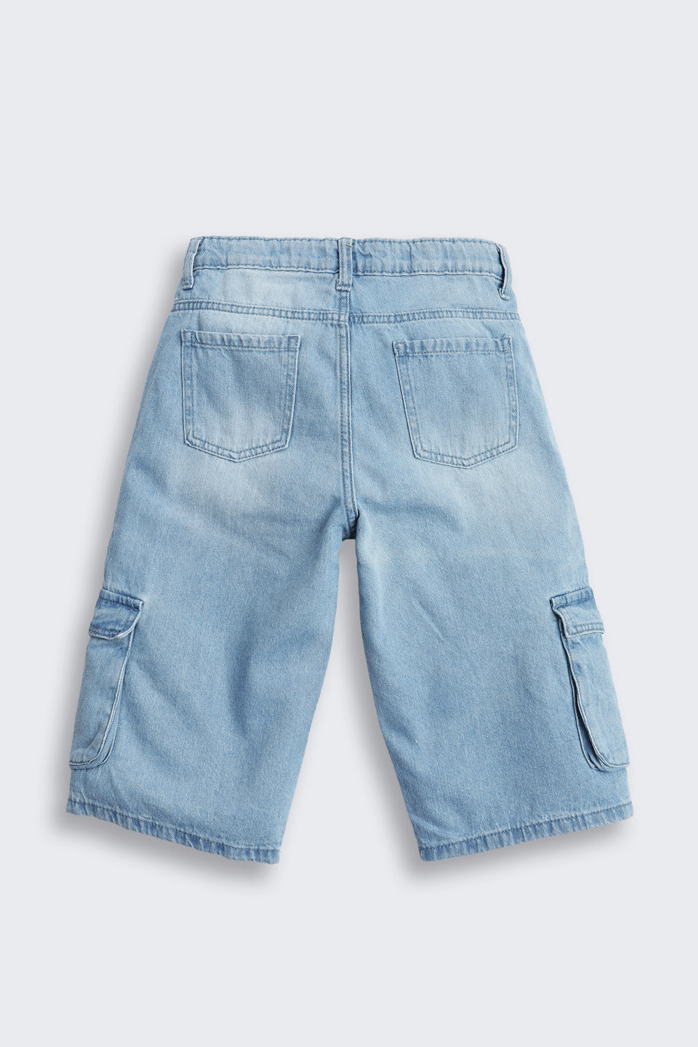 Light Blue Solid Regular Fit Denim Shorts for Tweens Boys - Image 3