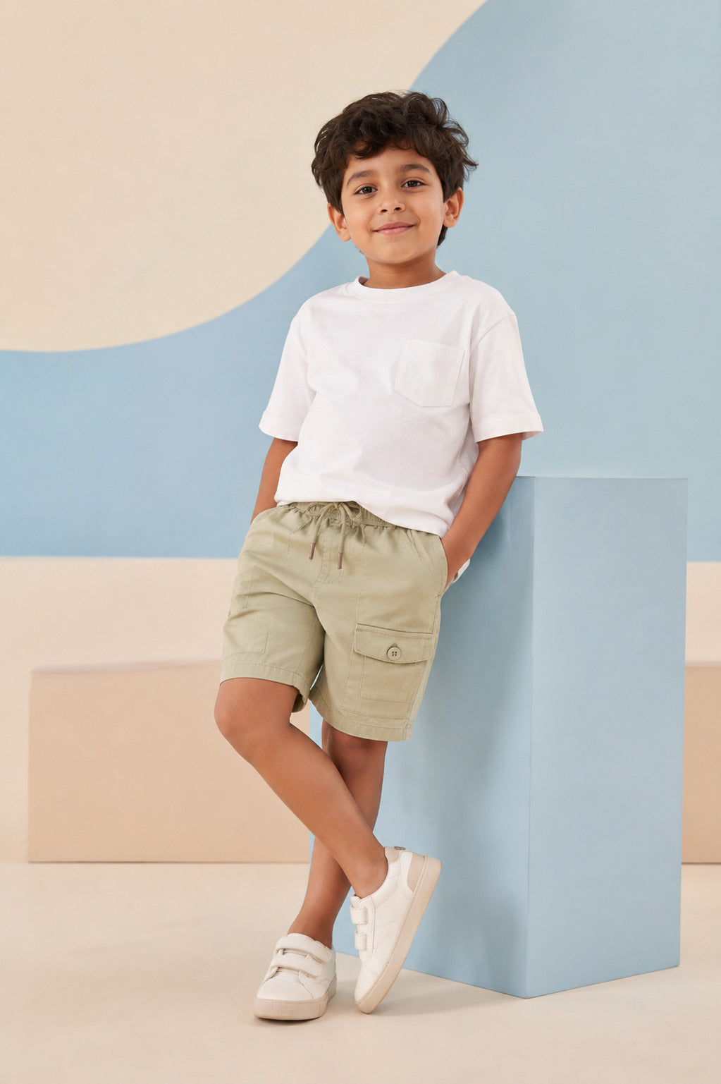Green Regular Fit Cargo Shorts With 3 Pocket for Boys - Image 1