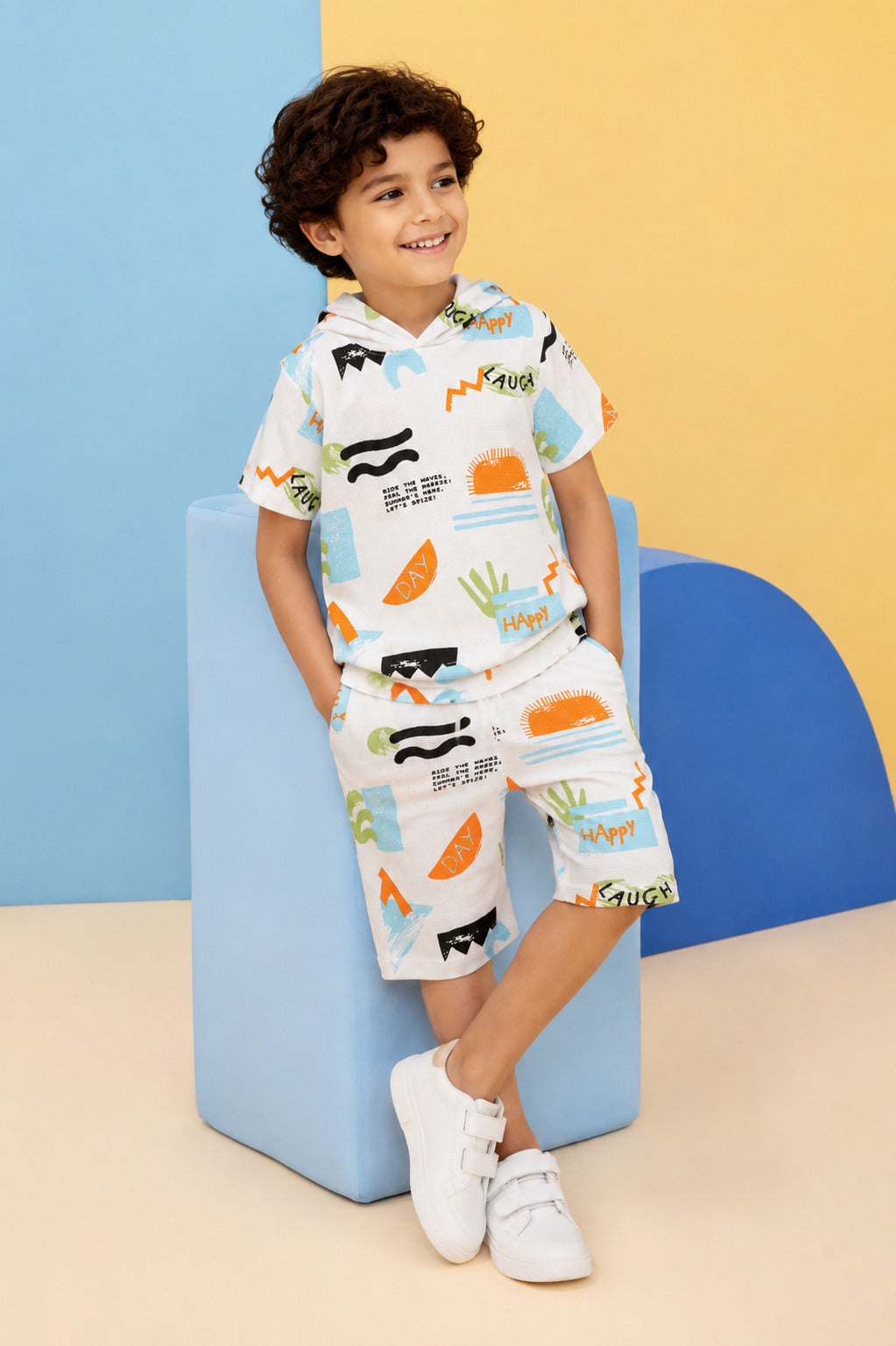 Multi Coloured Cotton Blend Regular Fit Co-ord Set for Boys - Image 1