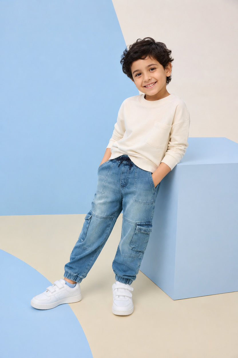 Blue Jogger Fit 6 Pocketed Jeans for Boys - Image 1