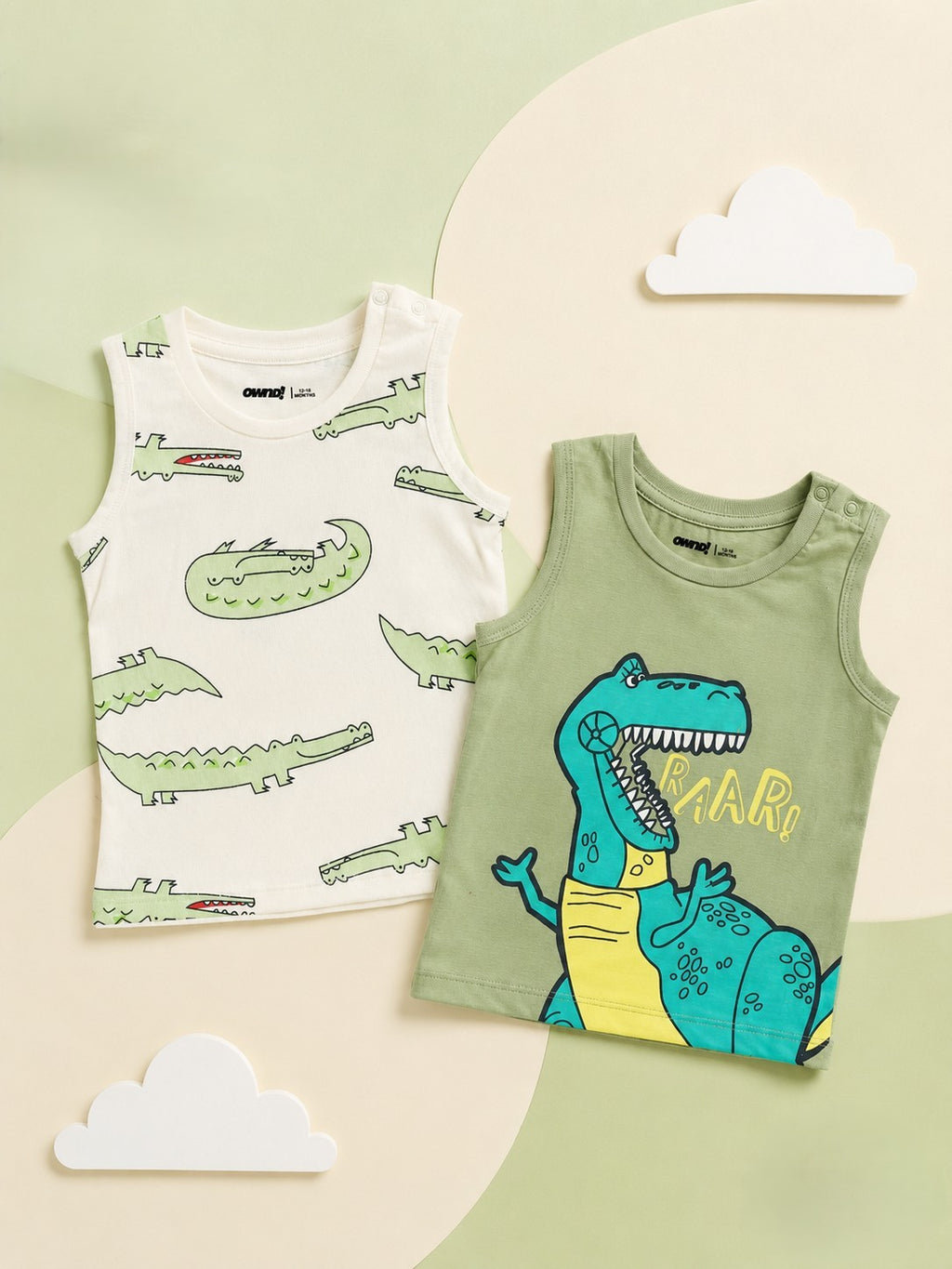Green and White Cotton Regular Fit Pack of 2 T-Shirt for Infant Boys - Image 1