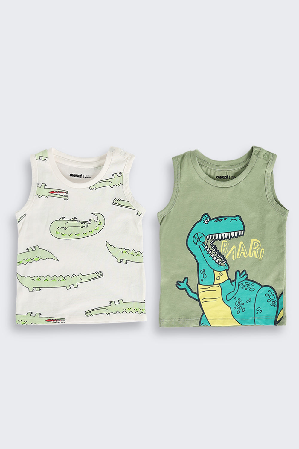 Green and White Cotton Regular Fit Pack of 2 T-Shirt for Infant Boys - Image 2