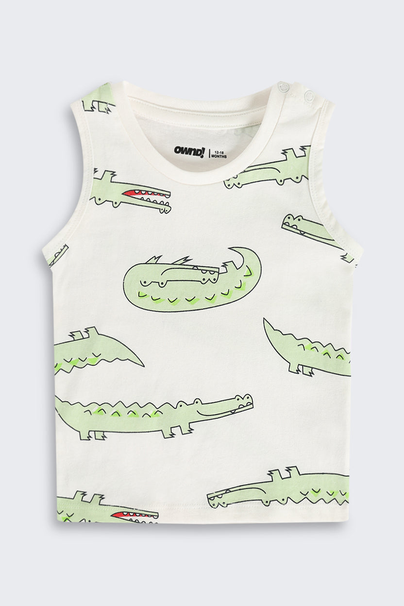 Green and White Cotton Regular Fit Pack of 2 T-Shirt for Infant Boys - Image 3