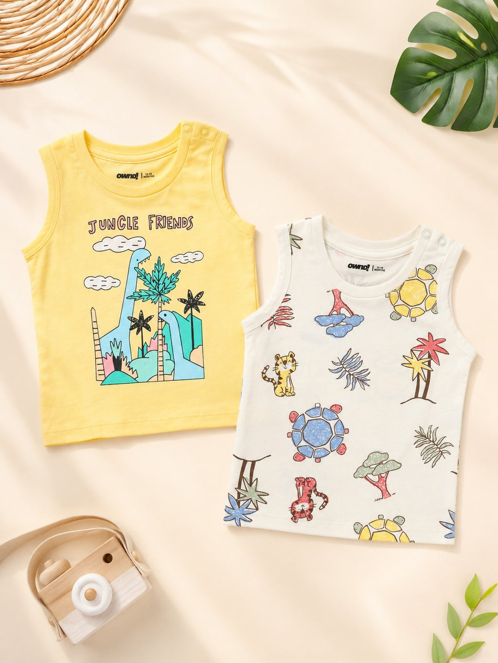 Multi Coloured Jungle Theme Cotton Pack of 2 T-Shirt for Infant Boys - Image 1